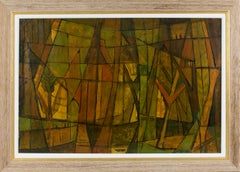Pintura abstracta postcubista al óleo sobre lienzo de Hellier
