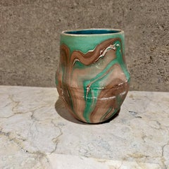 Hellman Pottery Green Swirl Vase, Ceramic, Mid-Century Modern, USA