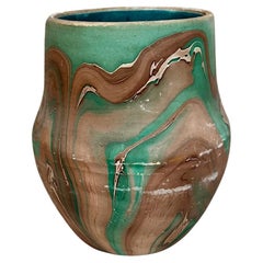 Hellman Art Pottery Green Vase Color Swirl