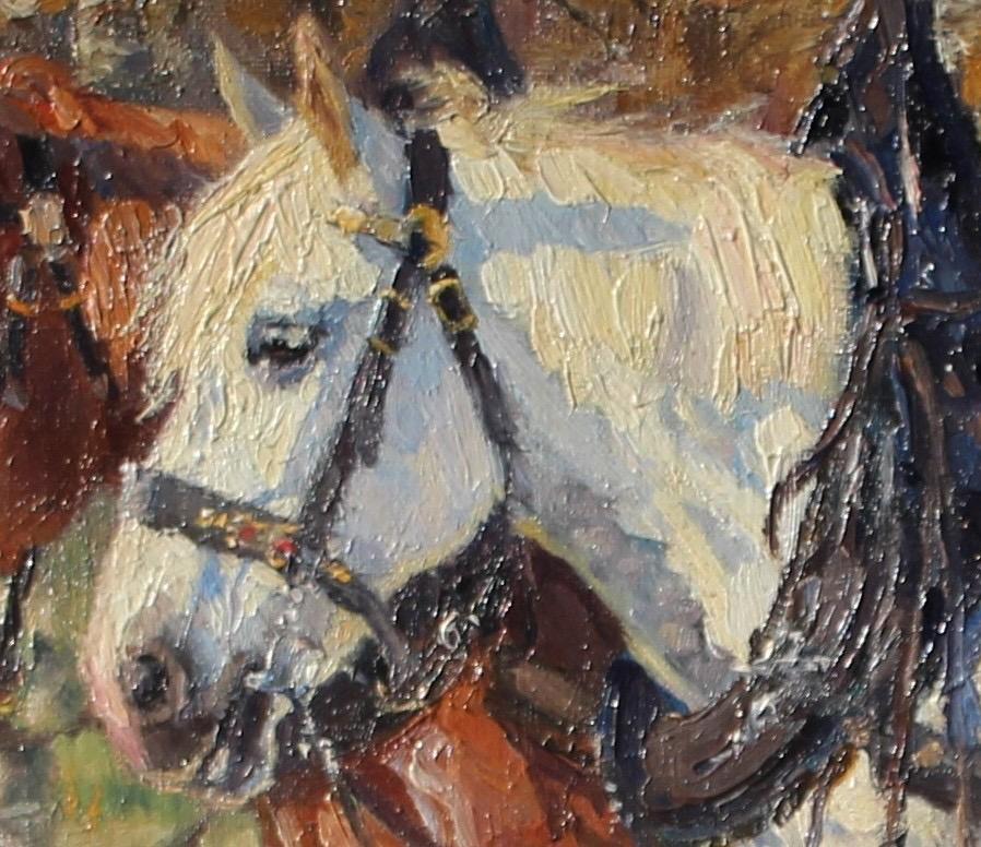 A Rural Scene Comes Alive of a Man and Draft Horses with Impressionist Strokes For Sale 1