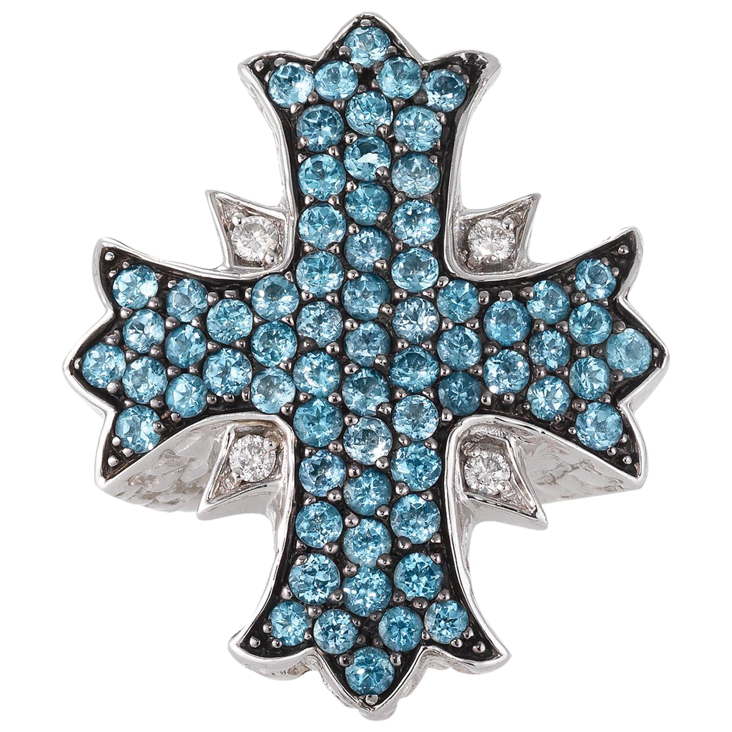 Hellmuth Sterling Silver and Topaz Cross Ring