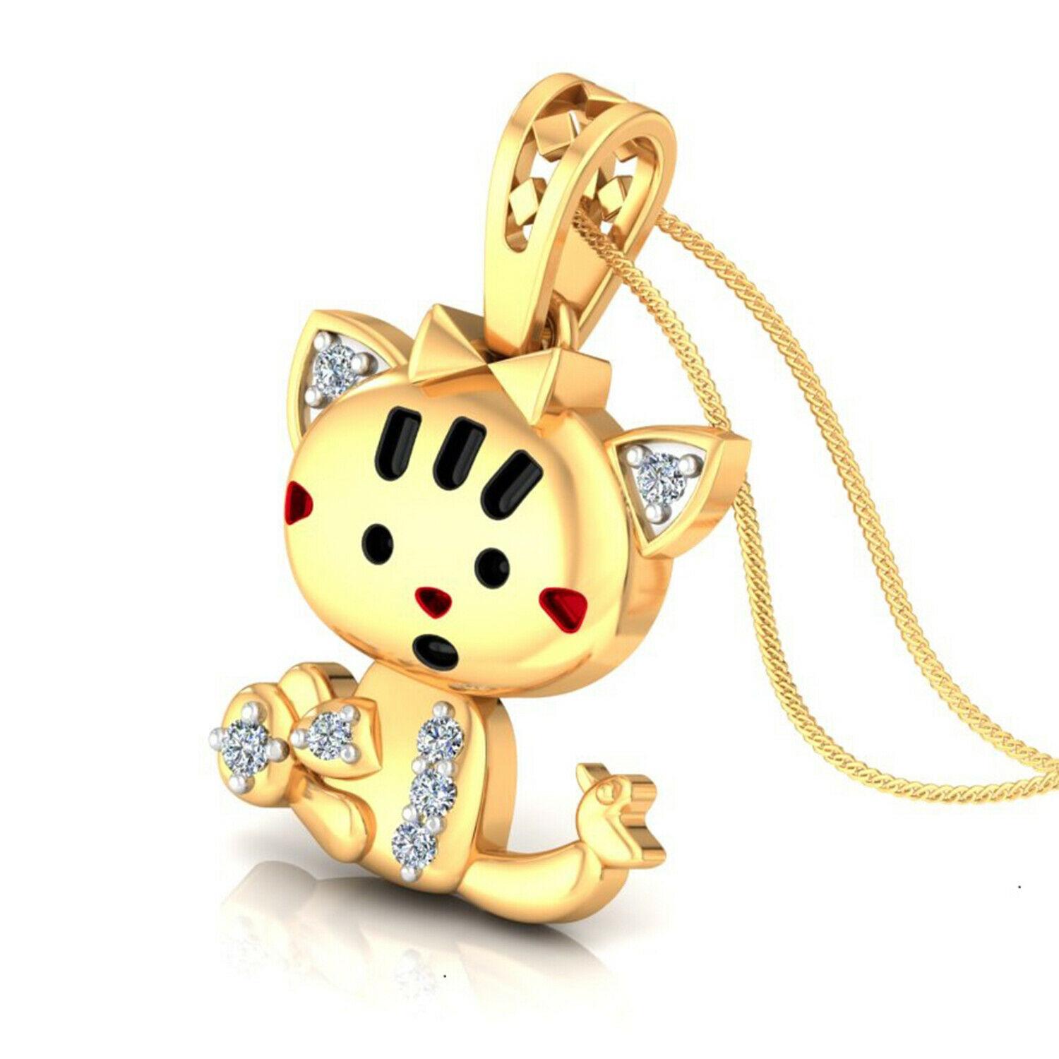 Taglio misto Collana con ciondolo smaltato in oro 14 carati con diamante Hello Kitty Charm in vendita