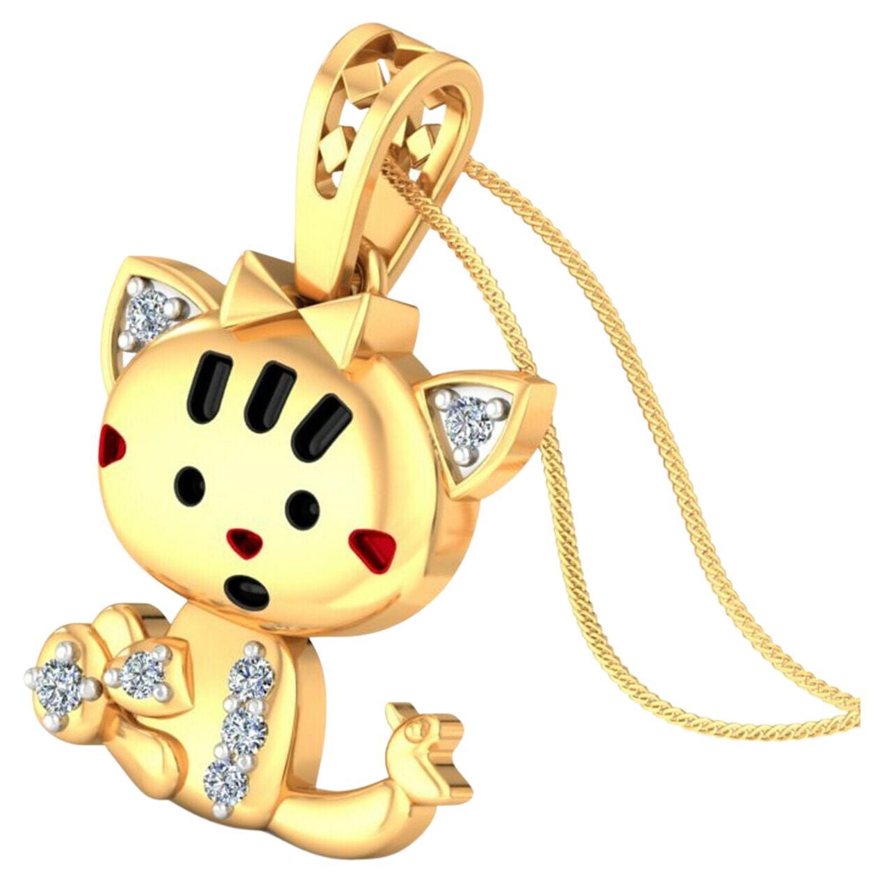 Hello Kitty Charm Diamond 14 Karat Gold Enamel Pendant Necklace For Sale