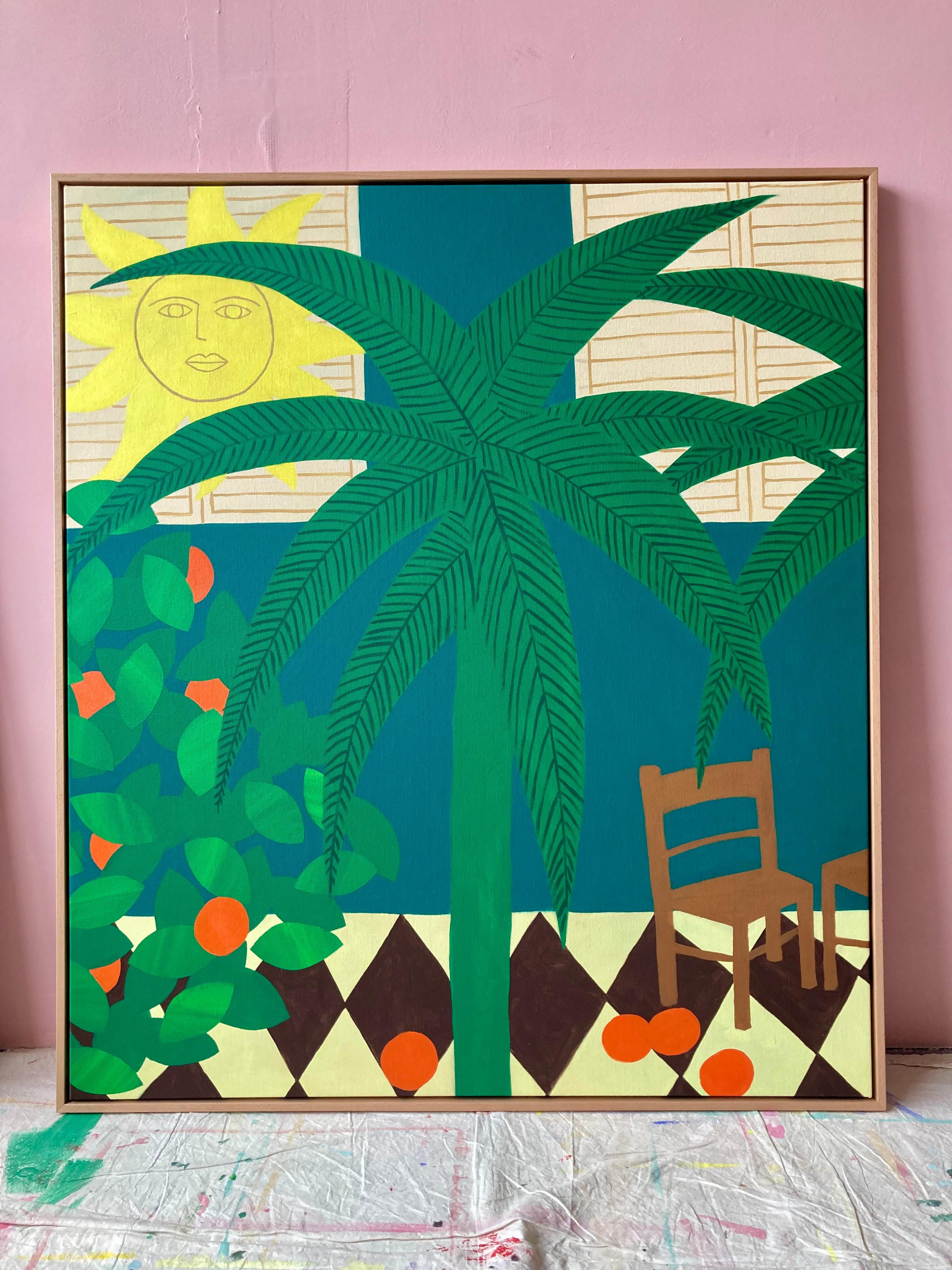 Beneath The Palm’s Shade - Mid-Century Modern Art - Gray Still-Life Painting by Hello Marine