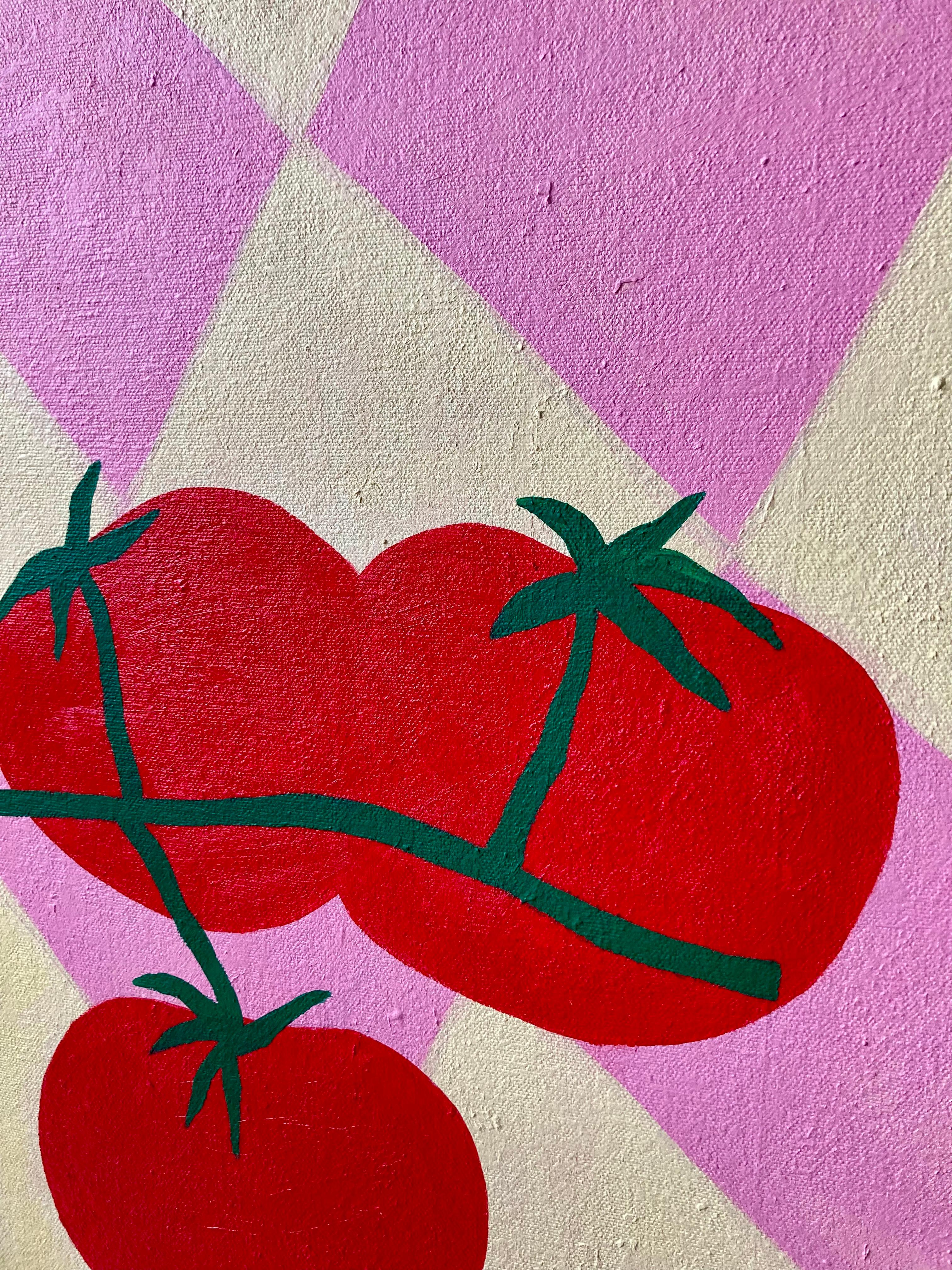 La Tomatina - Mid-Century Modern Art - Gray Still-Life Painting by Hello Marine