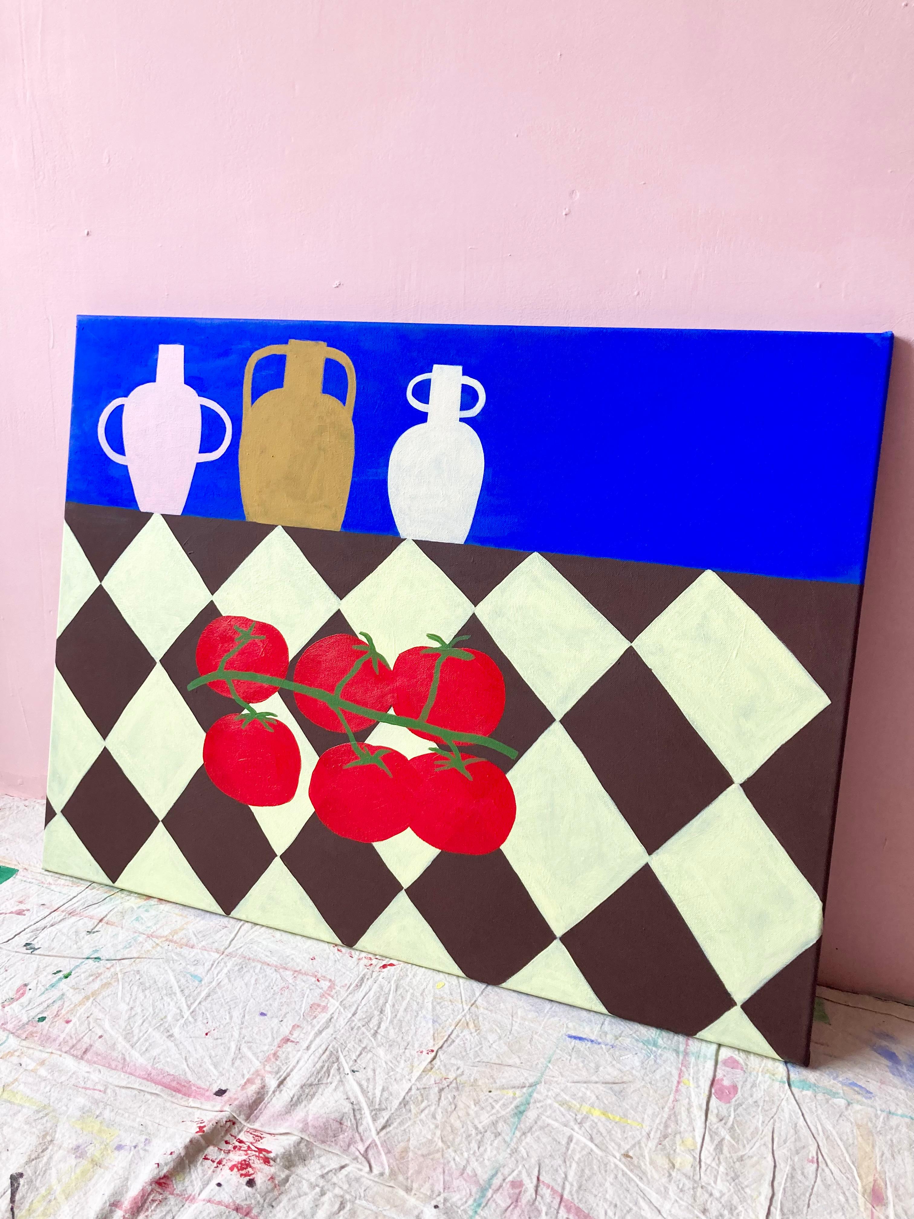 Vases & Tomates - Mid-Century Modern Art - Painting by Hello Marine