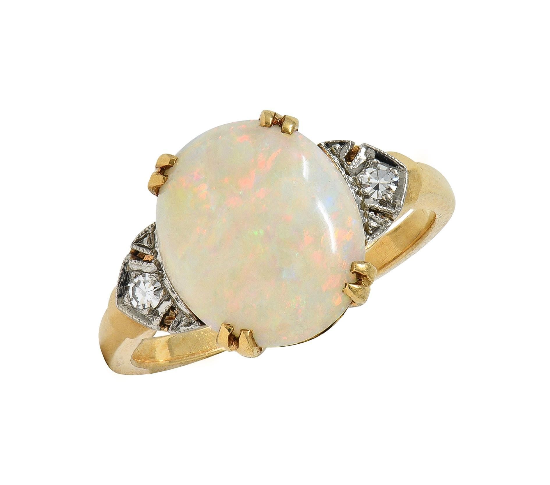 Helm & Hahn Co. Anello d'epoca Art Deco Opale Diamante Oro 14 Carati Tre Pietre in vendita 3