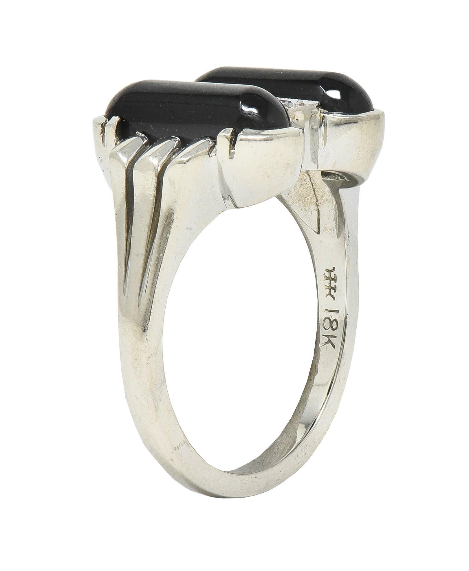 Helm & Hahn Co. Anello vintage di metà secolo con diamante e onice in oro bianco 18 carati in vendita 4