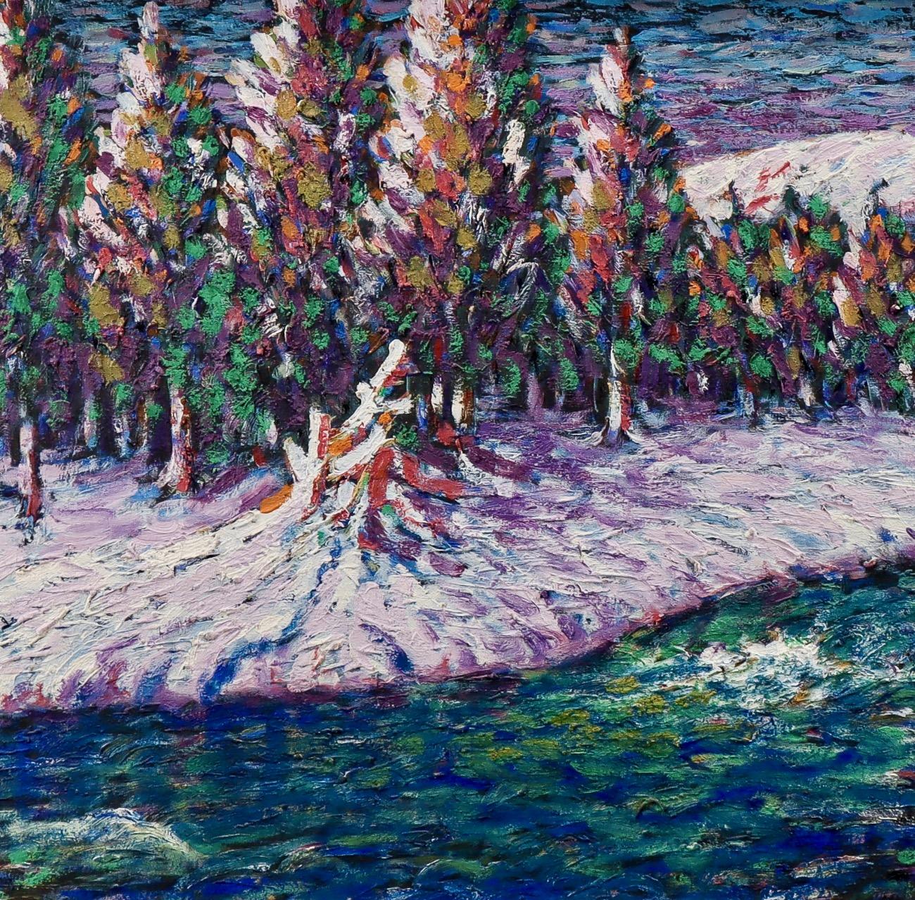 Mountain Winter Landscape with River - Painting by Helmer Hertzhoff
