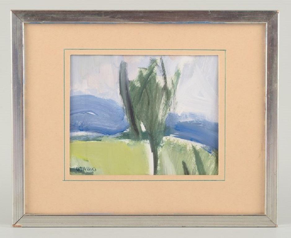 Helmer Wallin (1906-2004), Sweden. Watercolor on paper.
Modernist landscape. The 1960s.
Light dimension 15.0 cm. x 12.0 cm.
Total measurement 26.5 cm. x 21.5 cm.
In excellent condition.
Signed.