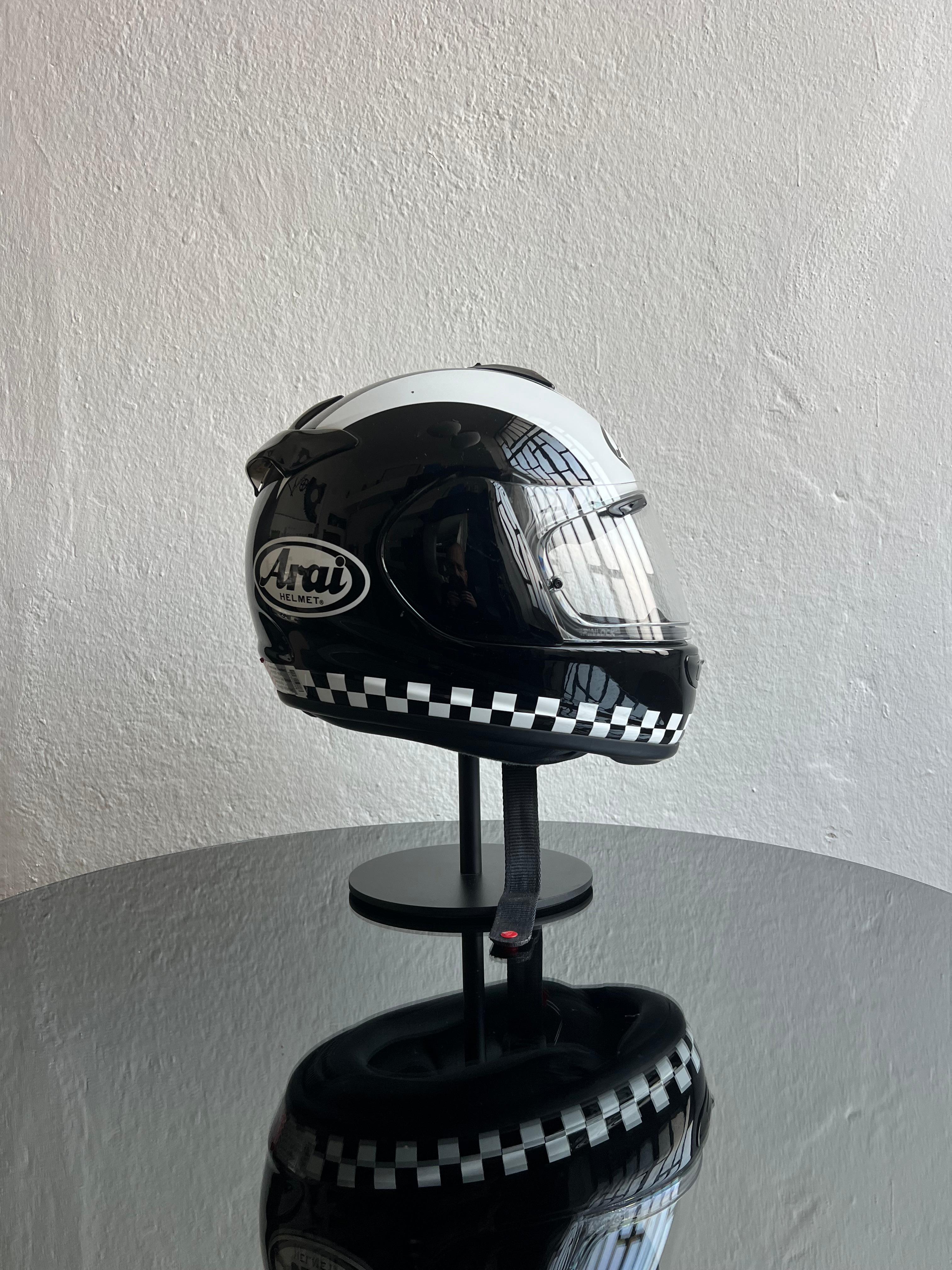 Metal Helmet Arai sculpture installation with stand For Sale
