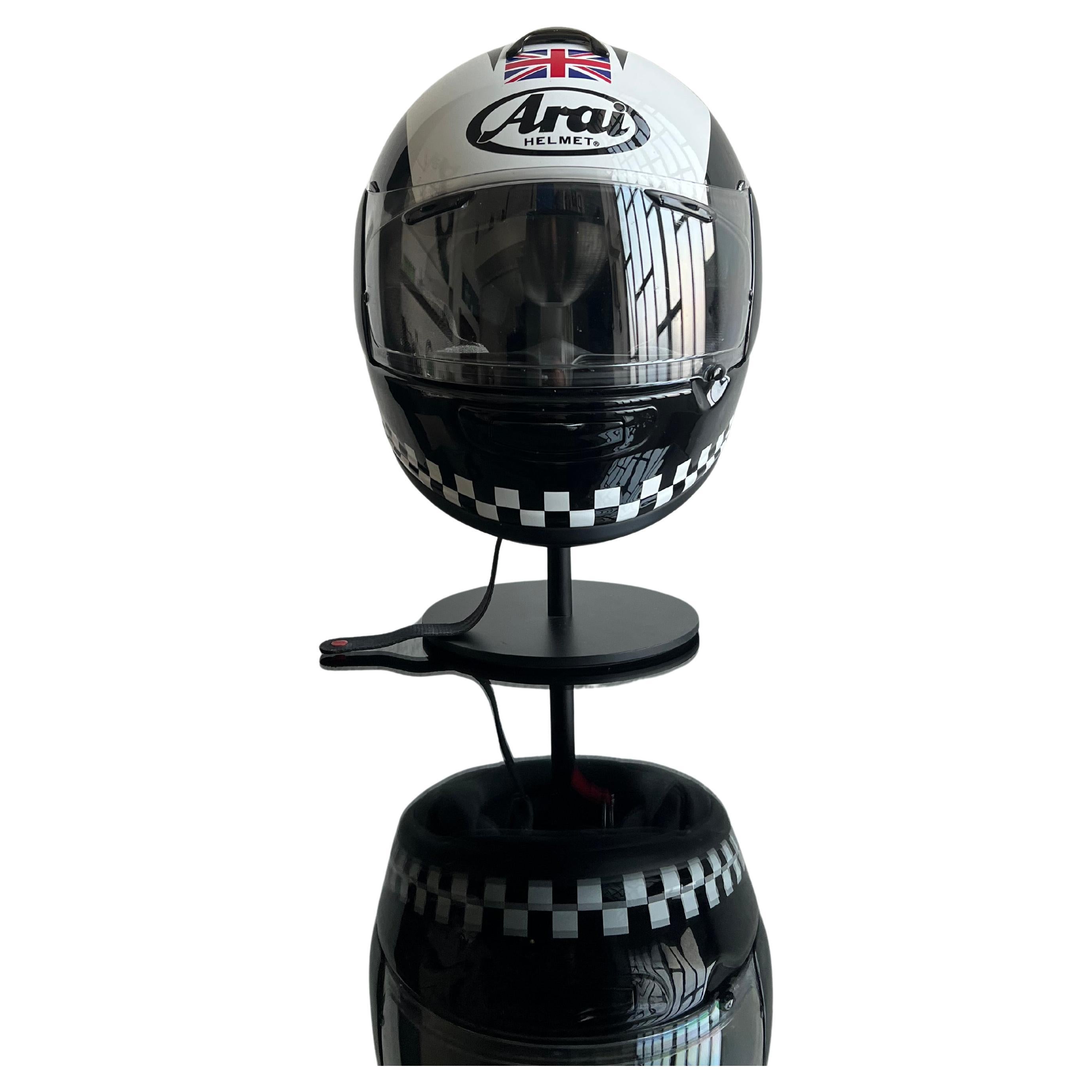 Helmet Arai sculpture installation with stand