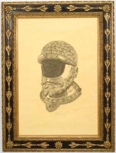 Helmet of Warrior Charcoal Drawing, Medieval Armor, 36x27 Inches