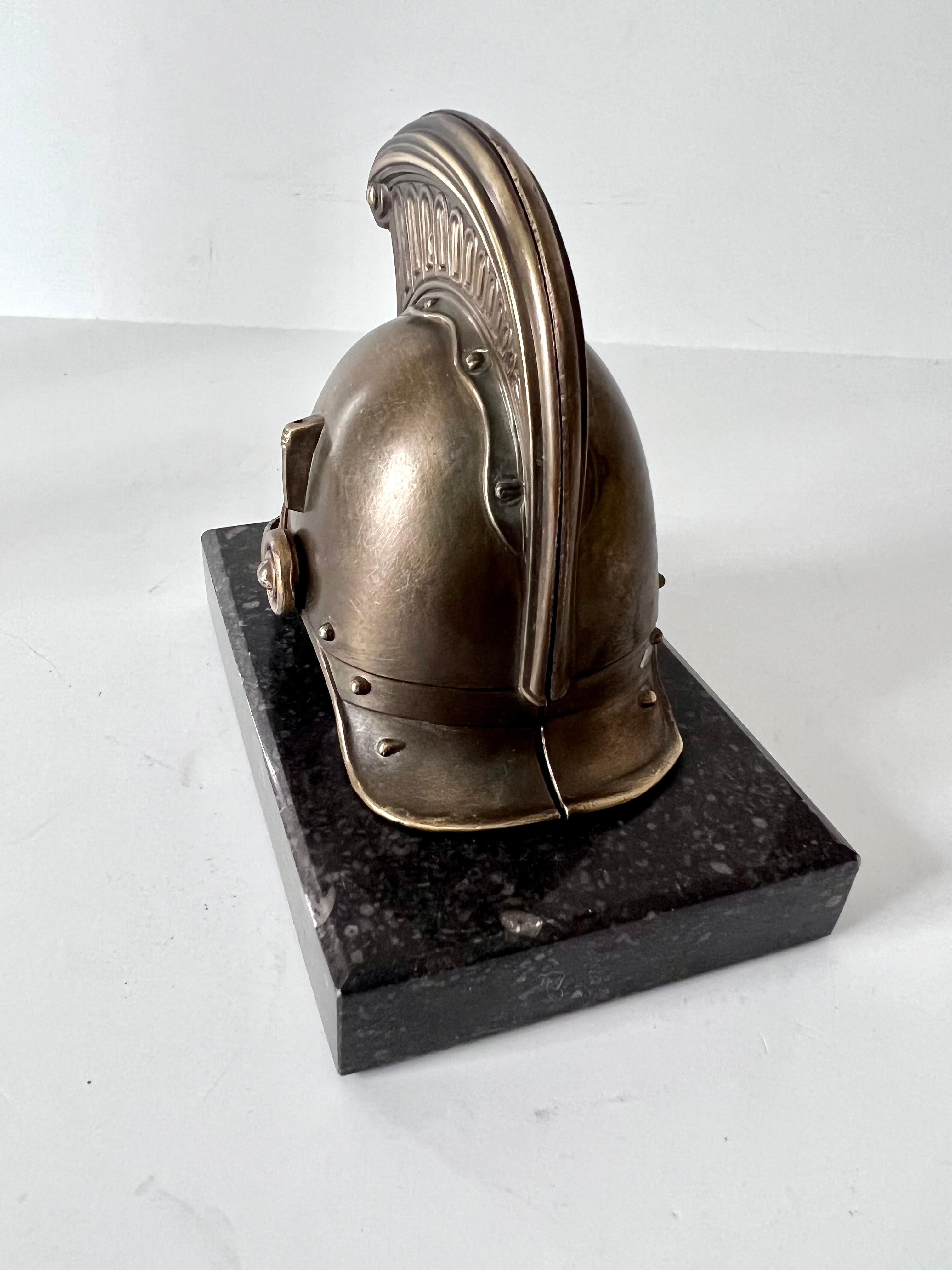 Helmet Paperweight Mounted on a Piece of Marble Paris France In Good Condition For Sale In Los Angeles, CA