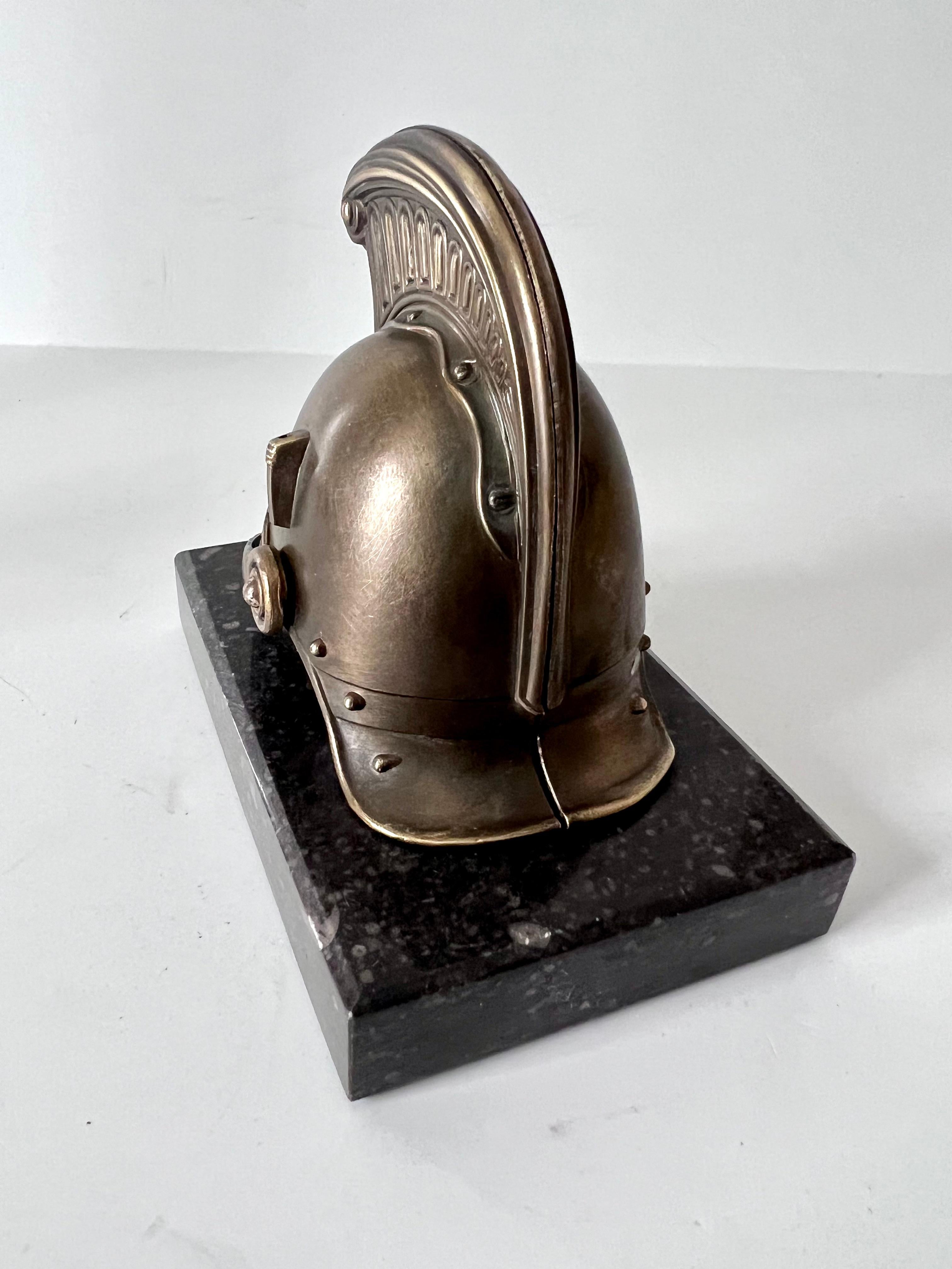 20th Century Helmet Paperweight Mounted on a Piece of Marble Paris France For Sale