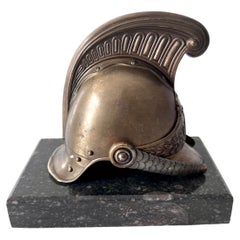 Helmet Paperweight Mounted on a Piece of Marble Paris France