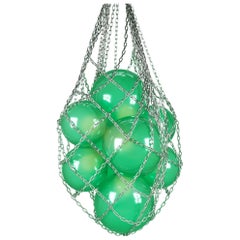 Helmi Hand Blown Green Glass and Steel Net Contemporary Chandelier