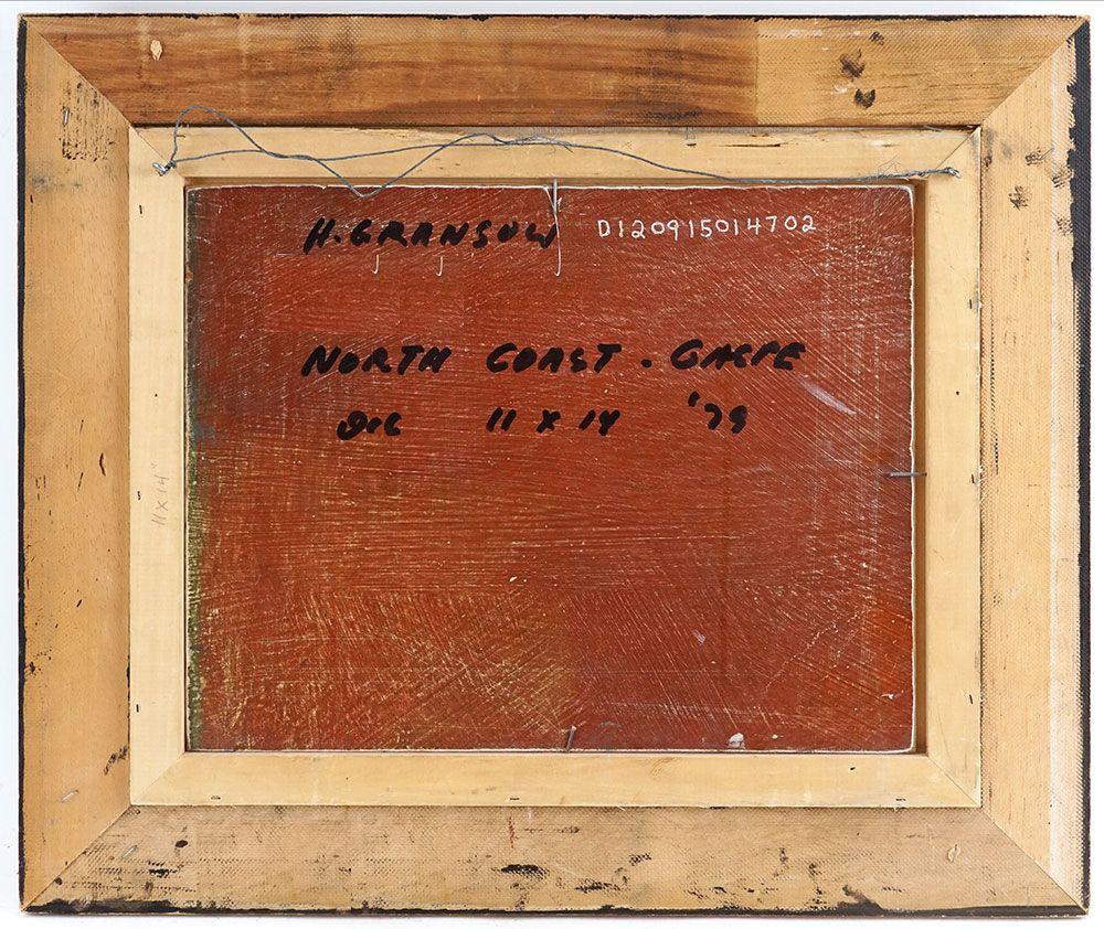 Helmut Gransow, Kanadier, 1921-2000
Gaspe
Öl auf Platte
11 x 14 Zoll
Signiert unten links: Gransow
Rückseitig gegengezeichnet, betitelt und datiert: '79
gerahmt
