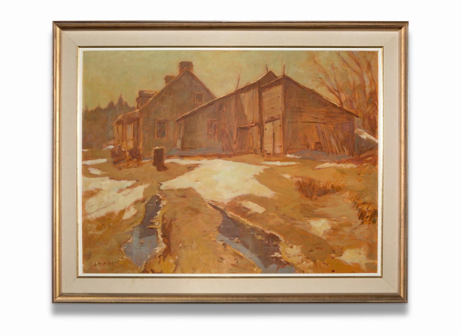 Helmut  Gransow Landscape Painting - Helmut Gransow  Landscape w/House & Barn "Springtime Reflections No. I"