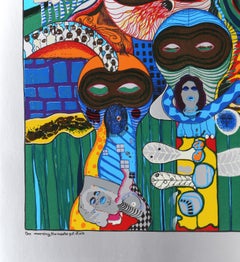 Una mattina, le maschere si sono incastrate, serigrafia surrealista di Helmut Kand