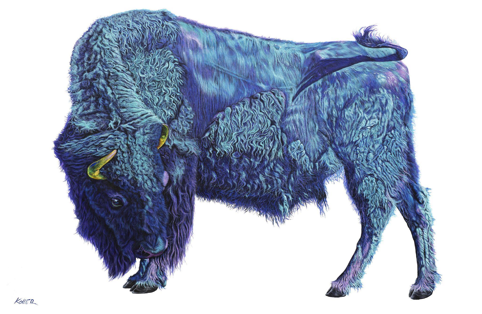 Helmut Koller Animal Painting - Bison on White