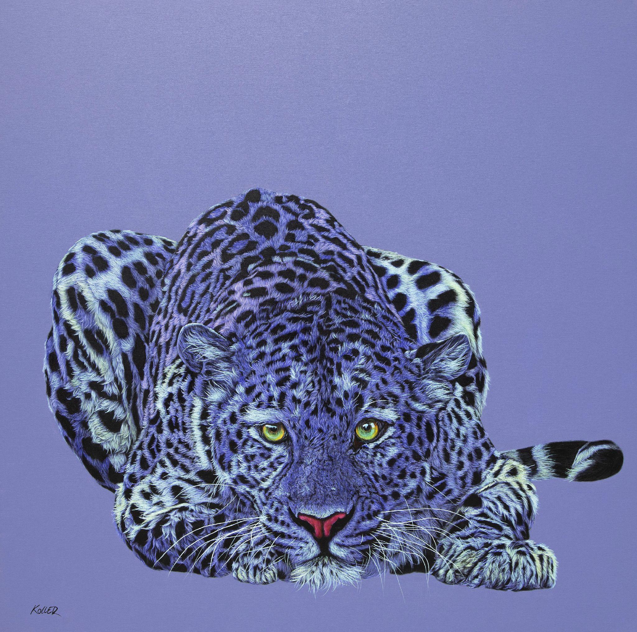 Animal Painting Helmut Koller - Le léopard bleu-violet