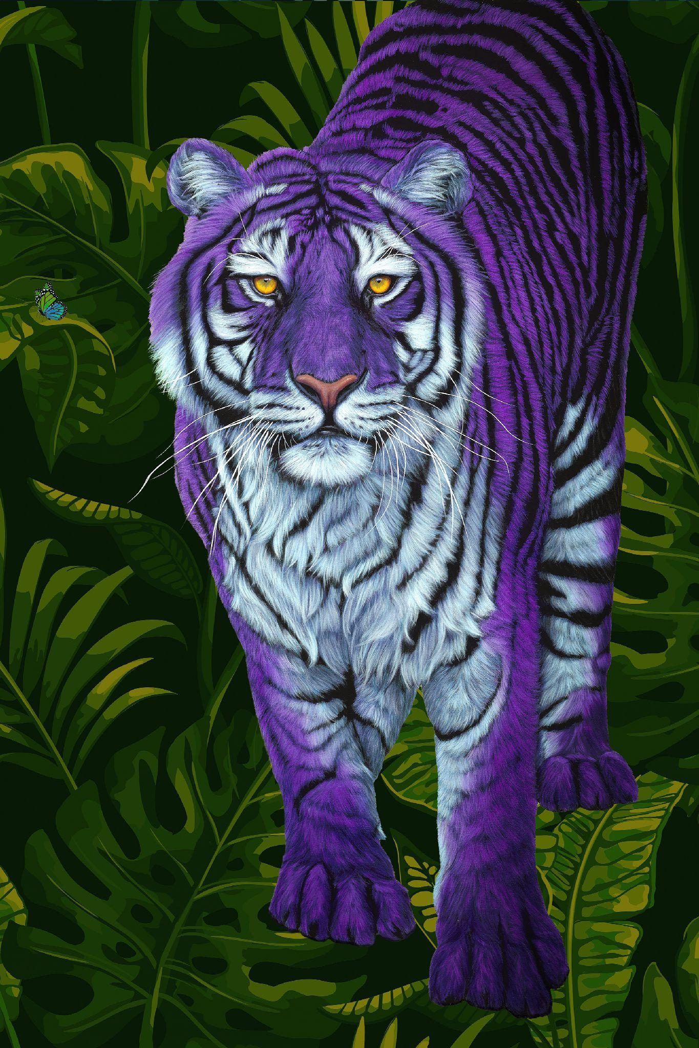 Helmut Koller Animal Painting - Purple Tiger