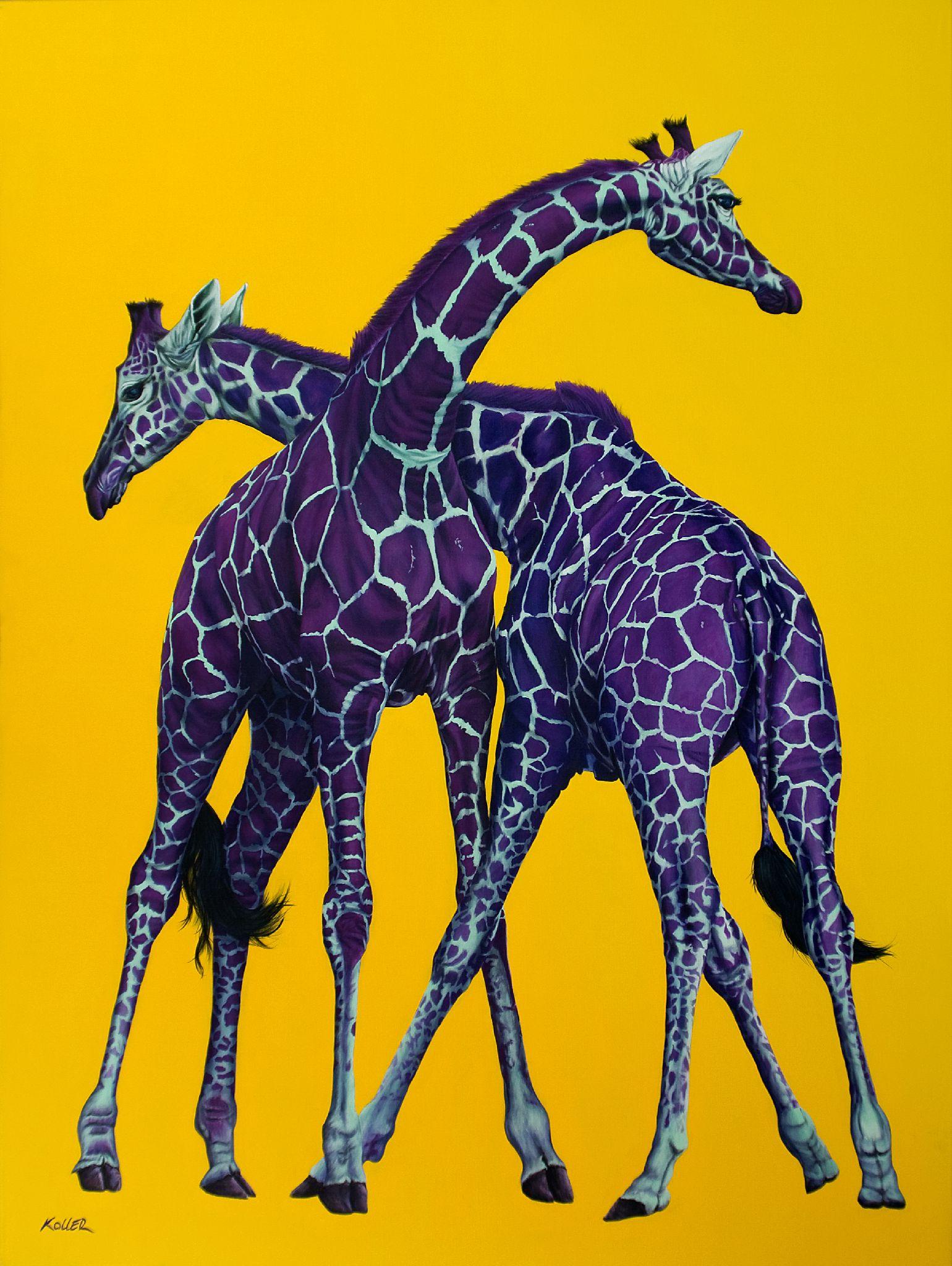 Helmut Koller Animal Painting - Two Giraffes on Yellow