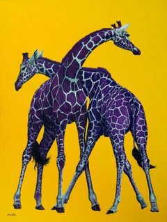 Deux girafes sur jaune