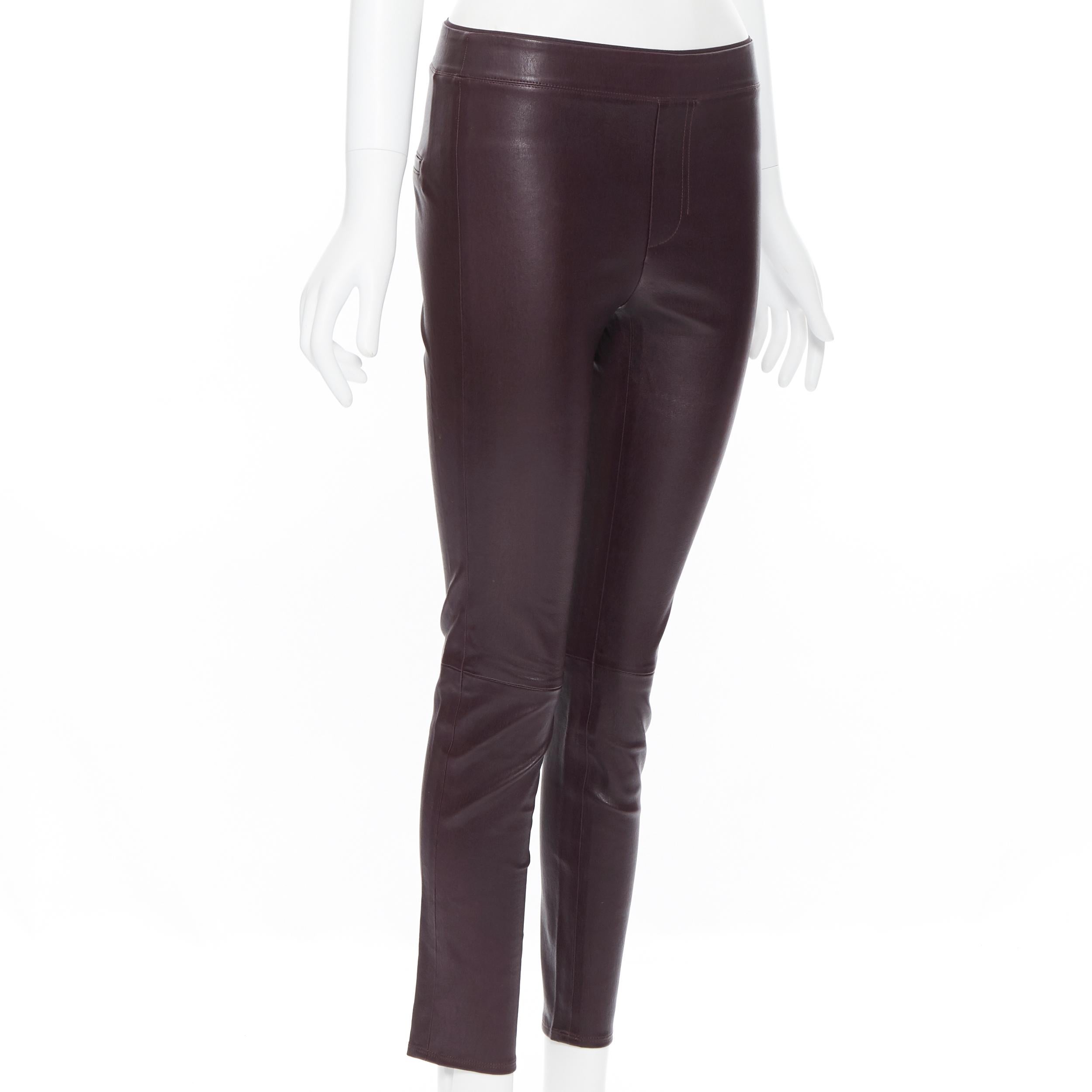 Black HELMUT LANG 100% leather dark burgundy minimal stretchy skinny leg pants XS