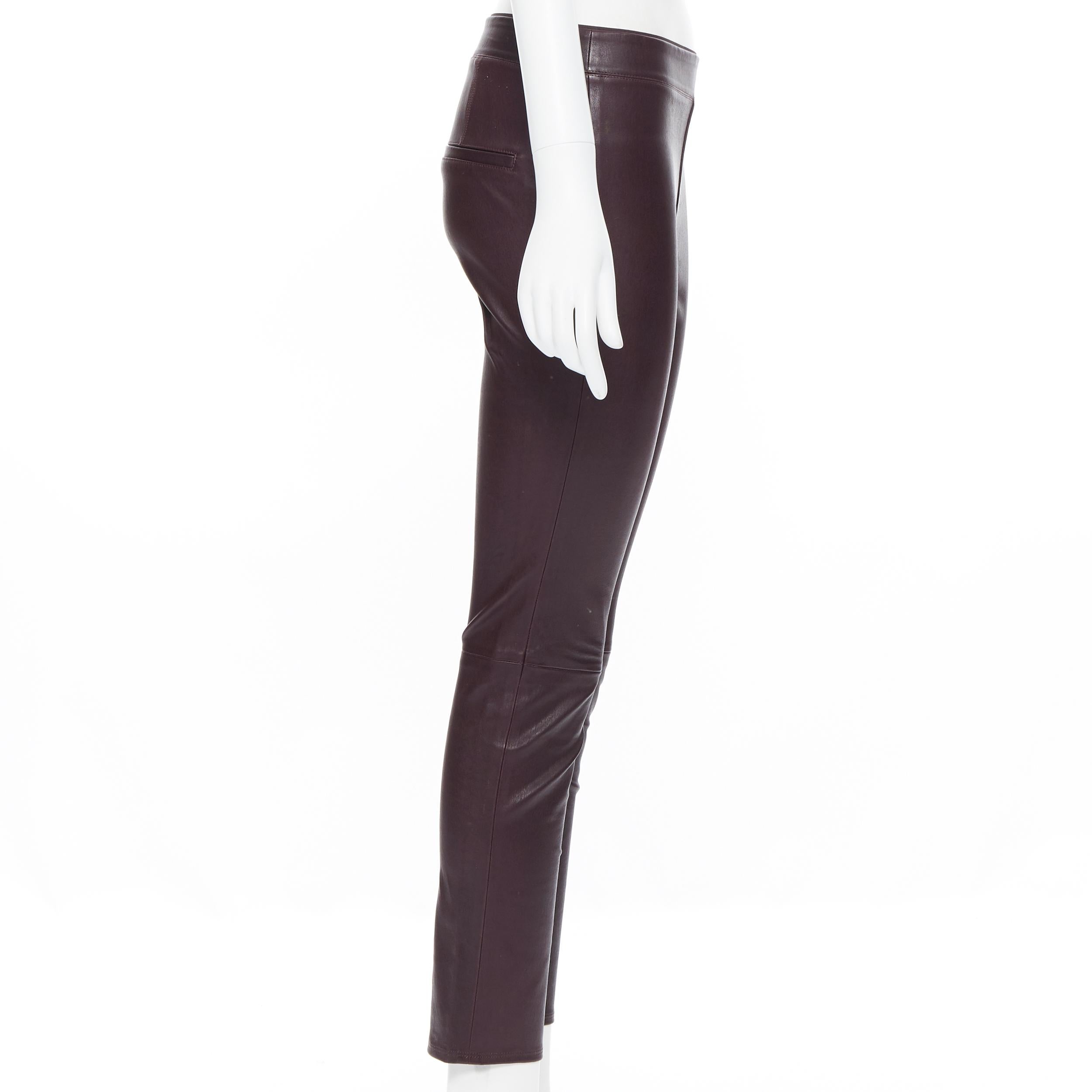 HELMUT LANG 100% leather dark burgundy minimal stretchy skinny leg pants XS In Excellent Condition In Hong Kong, NT