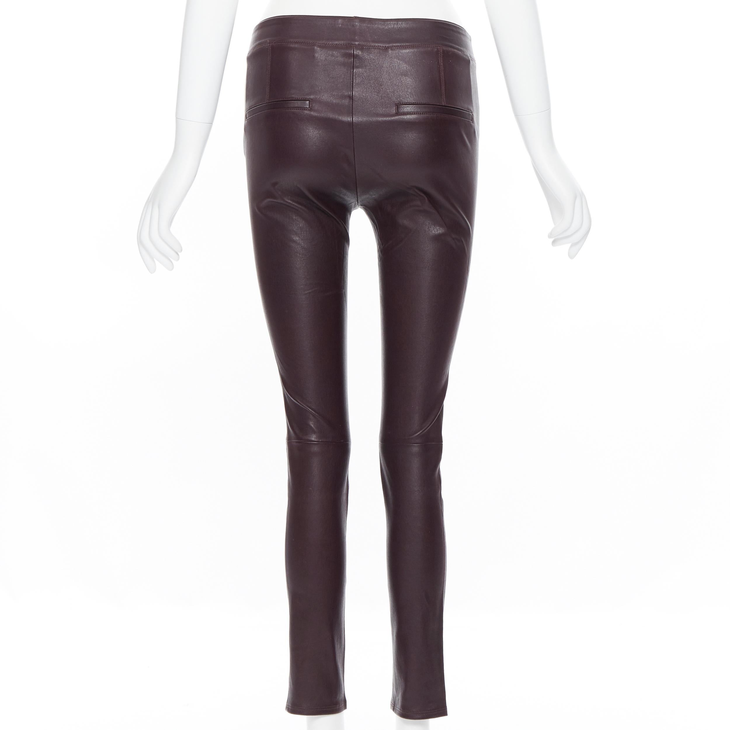 Women's HELMUT LANG 100% leather dark burgundy minimal stretchy skinny leg pants XS