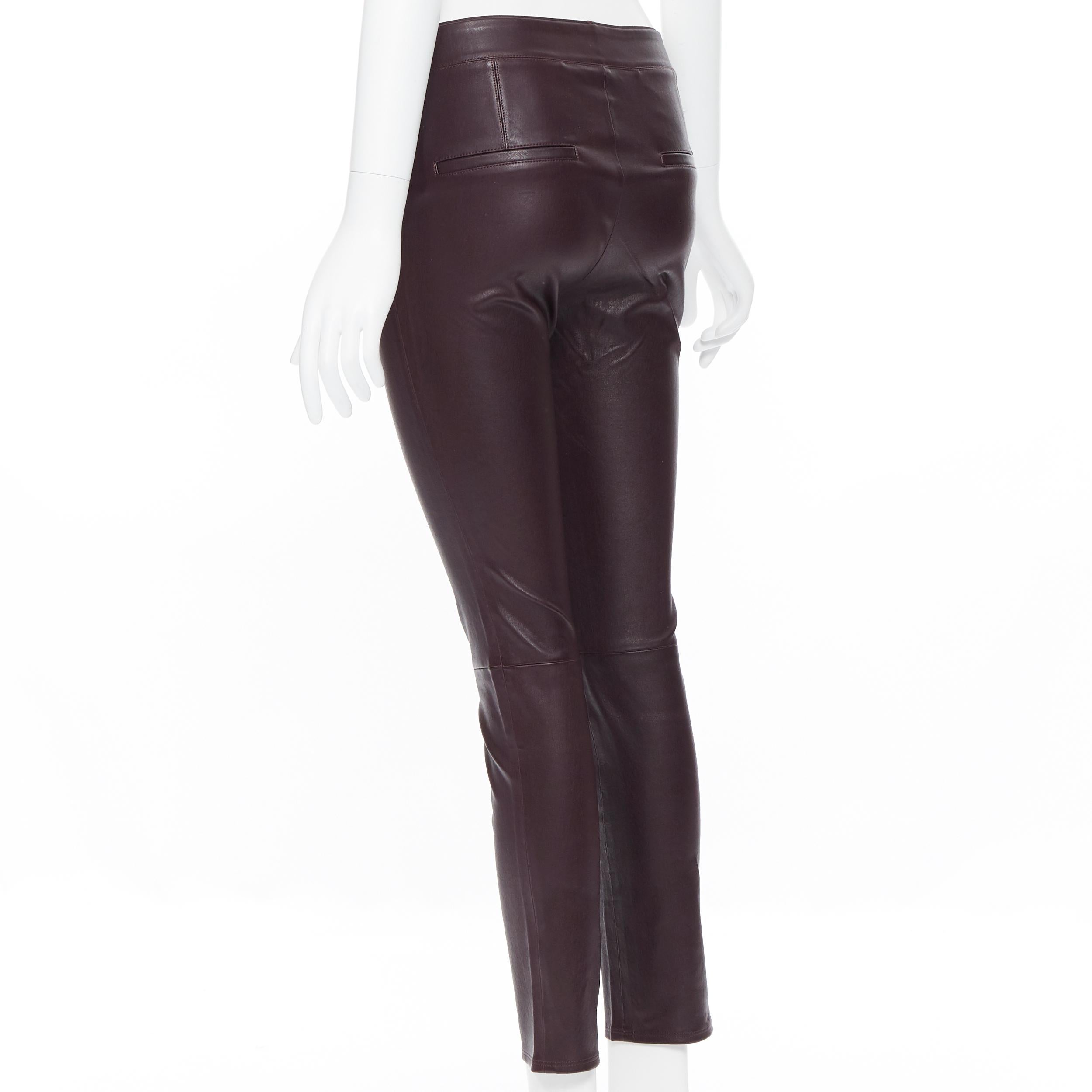 HELMUT LANG 100% leather dark burgundy minimal stretchy skinny leg pants XS 1