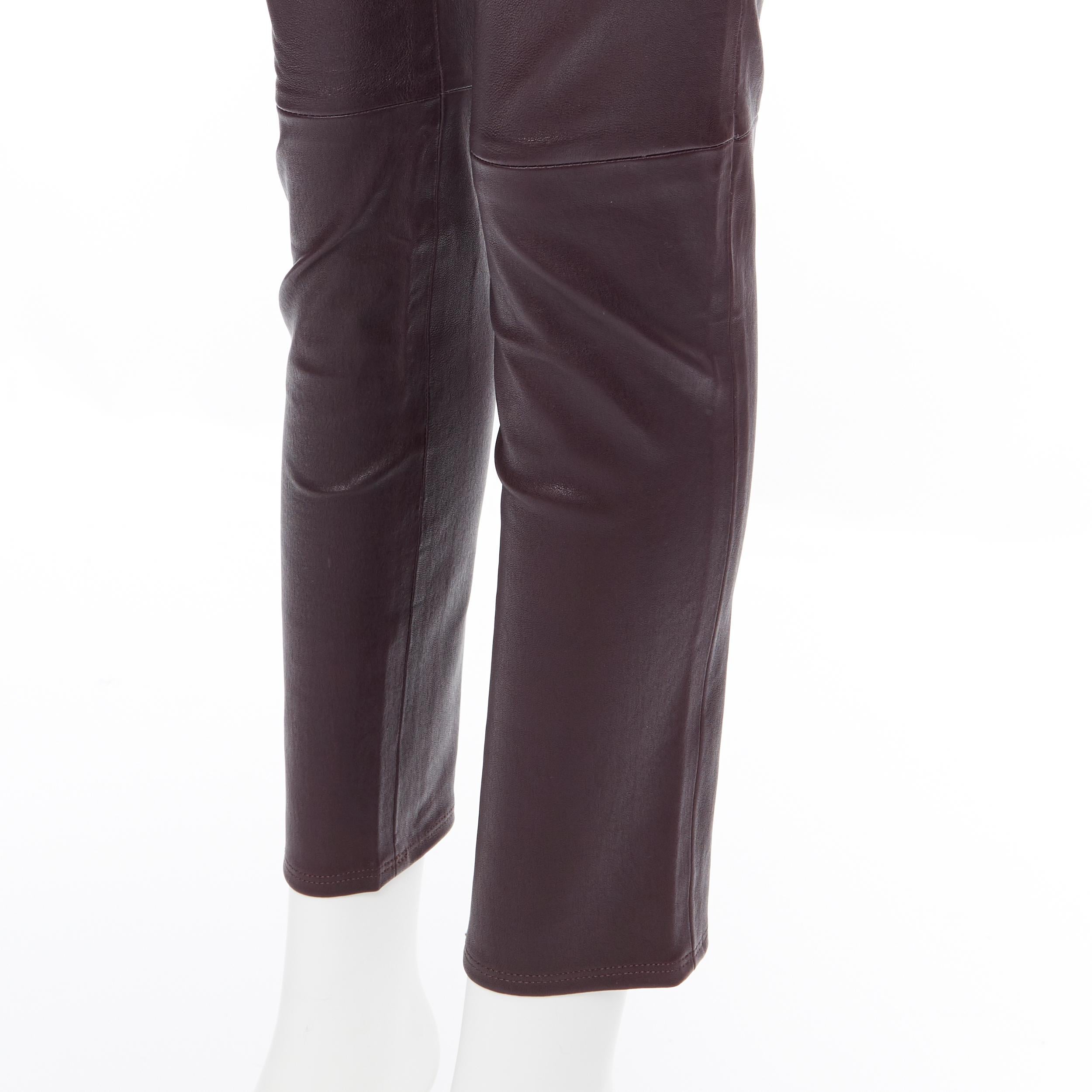 HELMUT LANG 100% leather dark burgundy minimal stretchy skinny leg pants XS 3