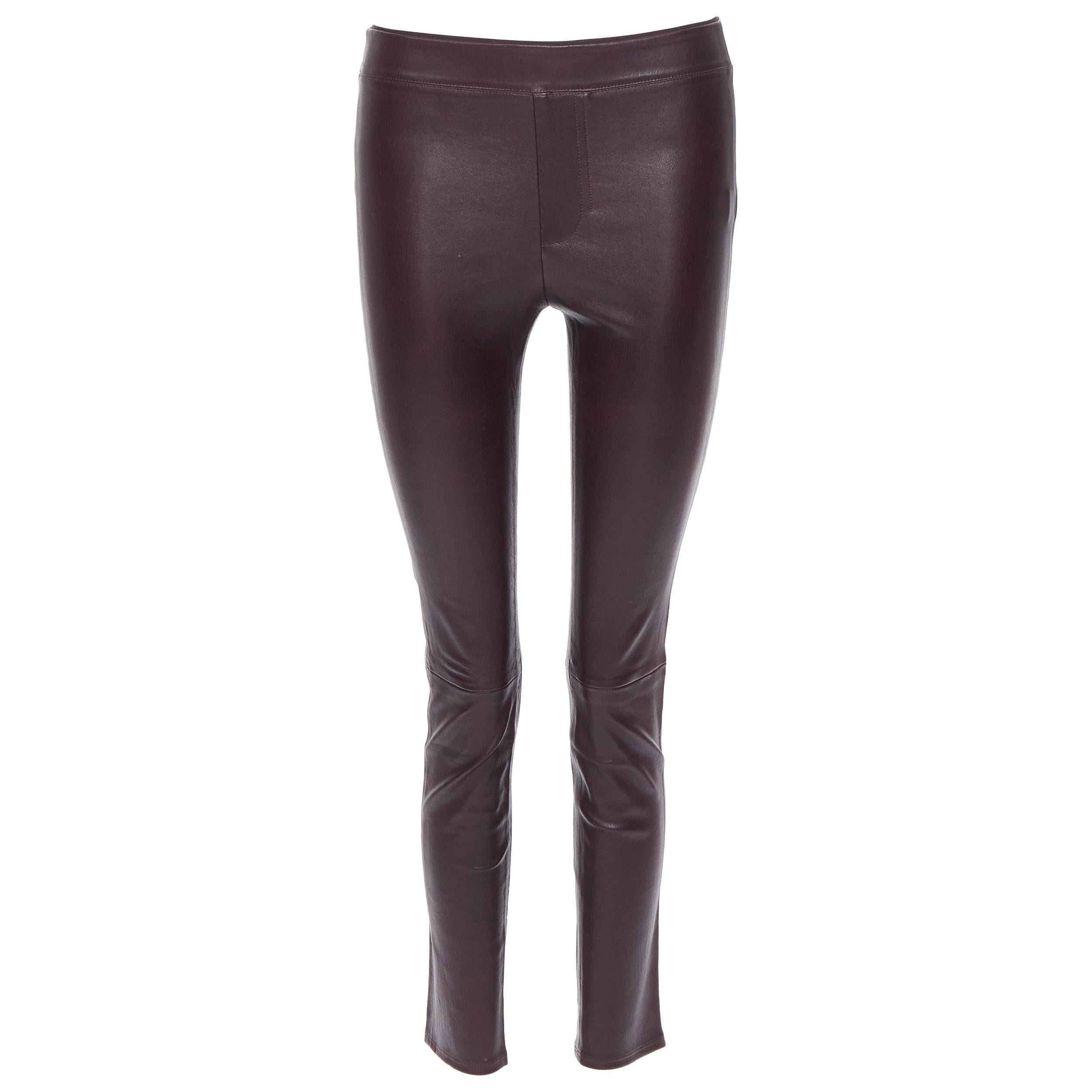 HELMUT LANG 100% leather dark burgundy minimal stretchy skinny leg pants XS