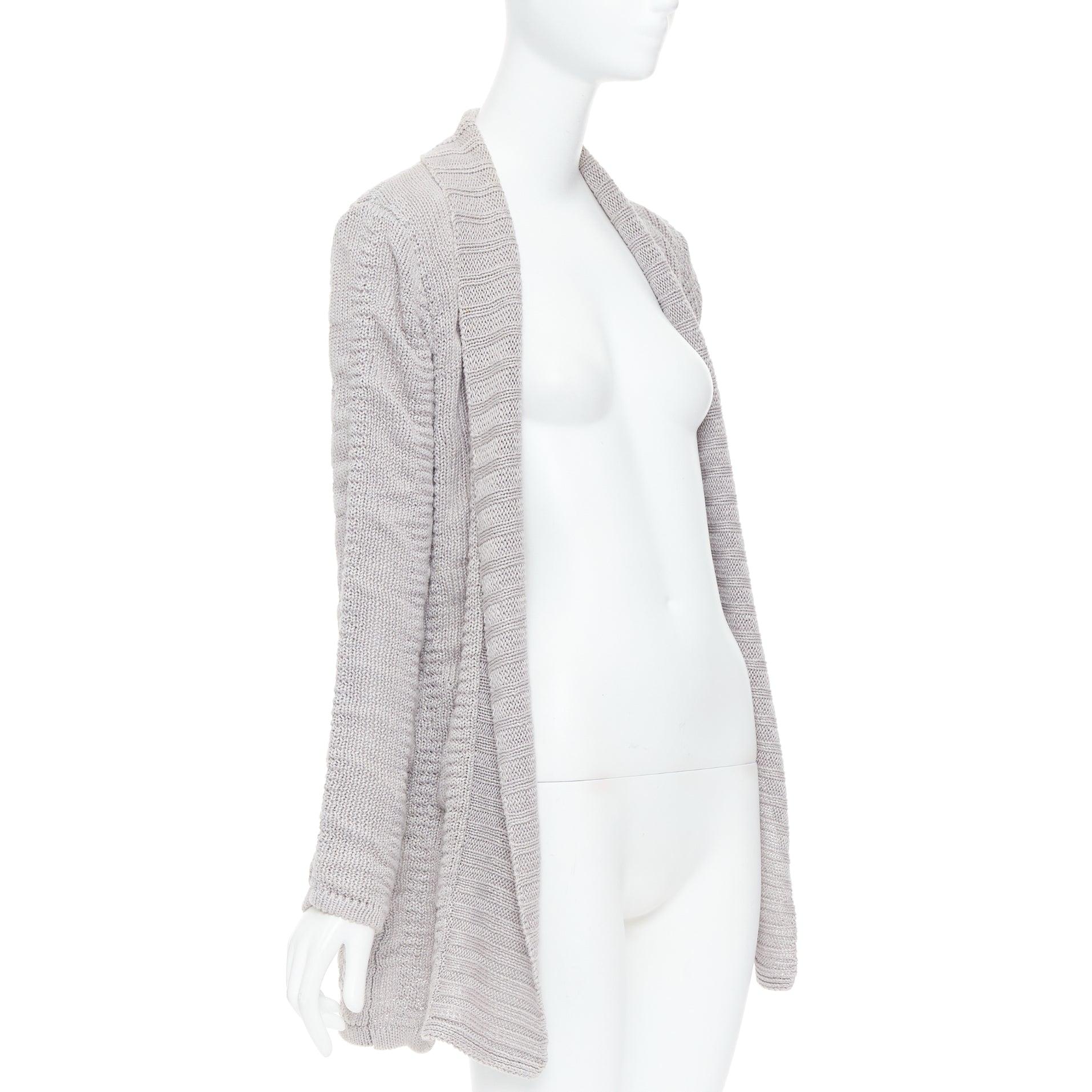 HELMUT LANG 100% Leinen hellgraue offene Strickjacke mit langen Ärmeln und offenen Ärmeln XS (Grau) im Angebot