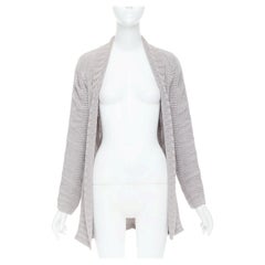 HELMUT LANG 100% lino punto gris claro chaqueta de punto abierta de manga larga XS