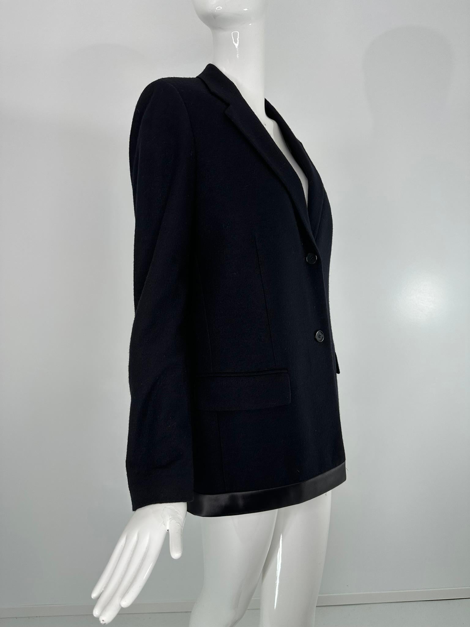 Helmut Lang 1990s Black Label Giacca in lana nera con orlo in raso nero 44 in vendita 6