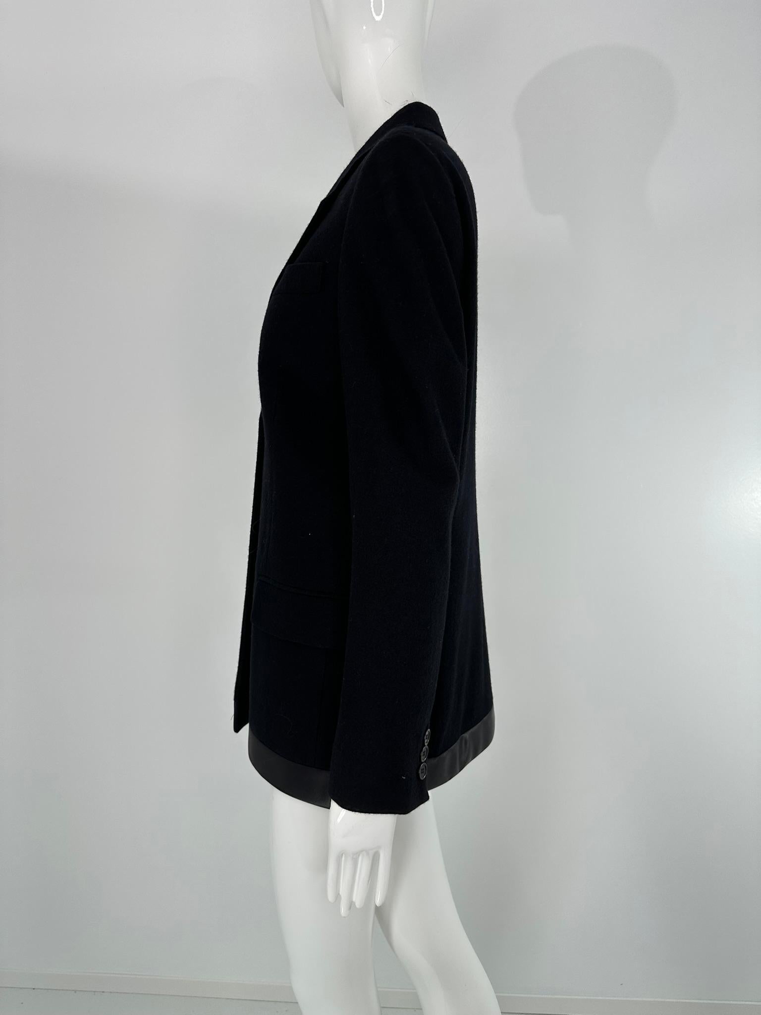 Donna Helmut Lang 1990s Black Label Giacca in lana nera con orlo in raso nero 44 in vendita