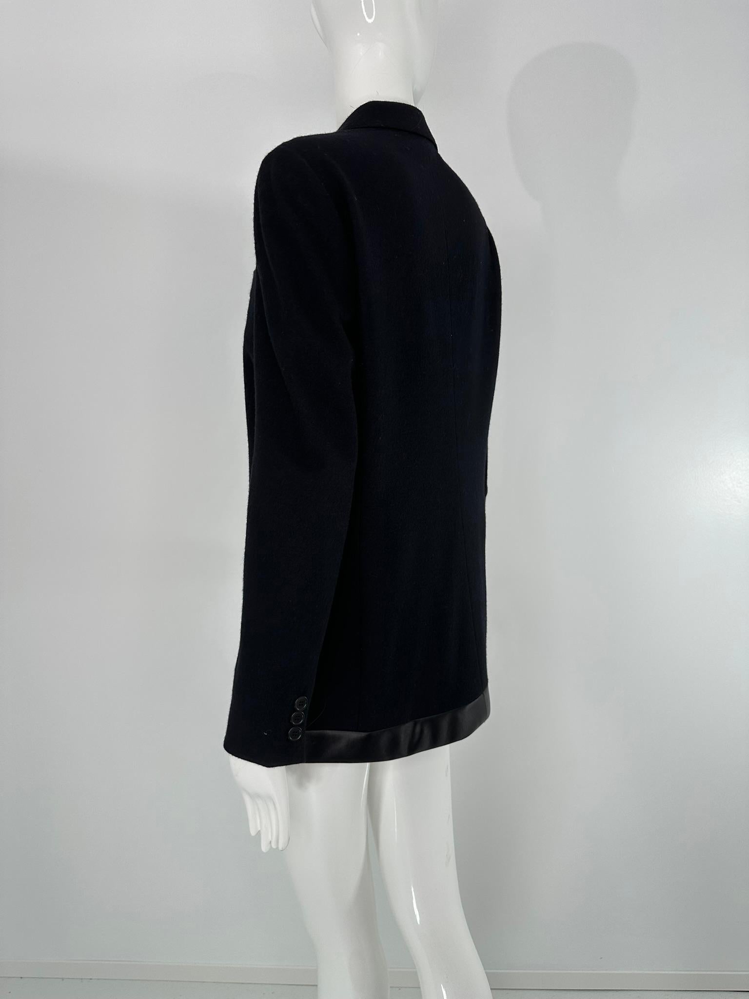 Helmut Lang 1990s Black Label Giacca in lana nera con orlo in raso nero 44 in vendita 1