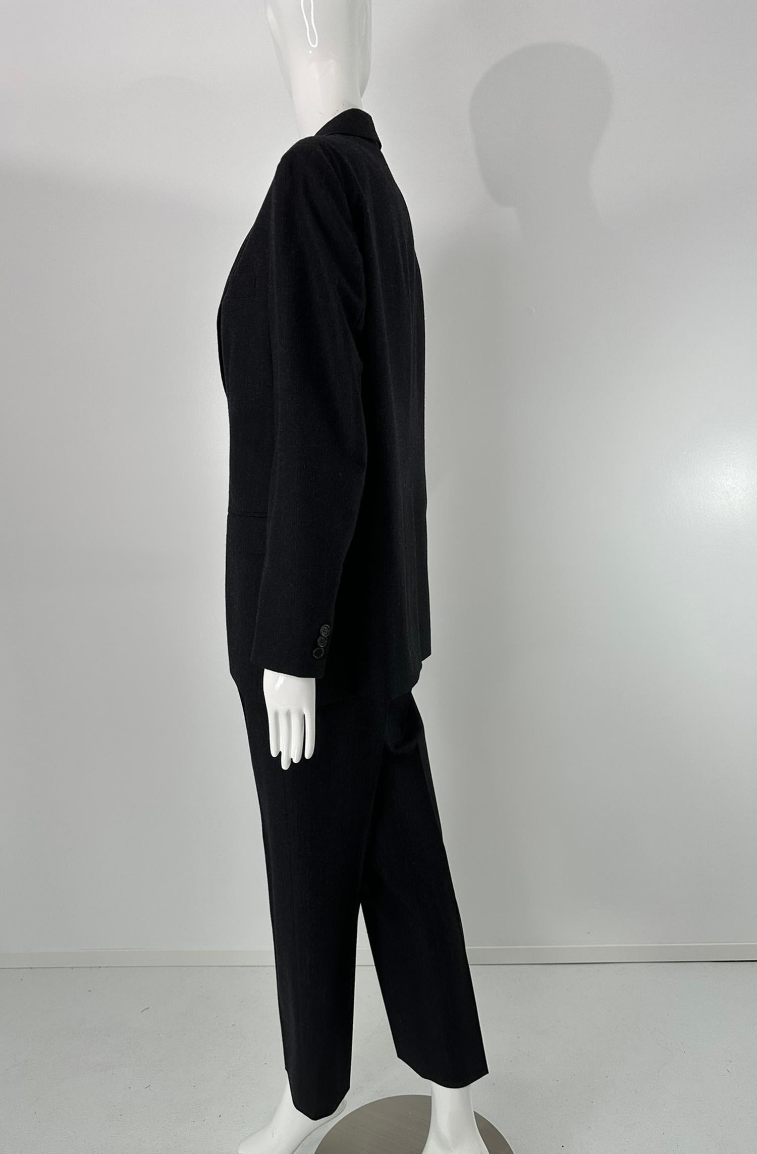 Helmut Lang anni '90, lana grigio scuro con strisce a spillo, abito a pantalone monopetto 44 in vendita 5