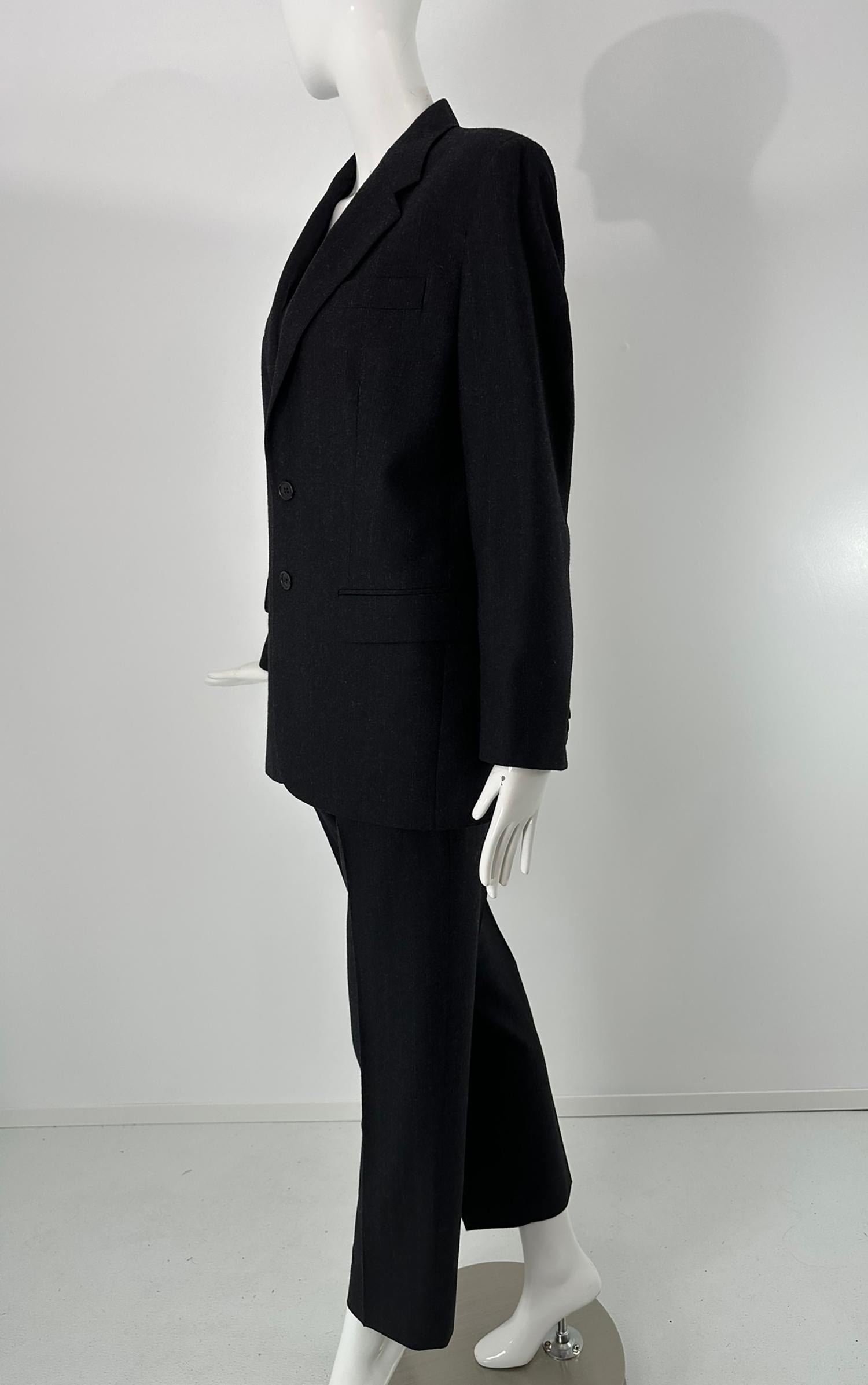 Helmut Lang anni '90, lana grigio scuro con strisce a spillo, abito a pantalone monopetto 44 in vendita 6