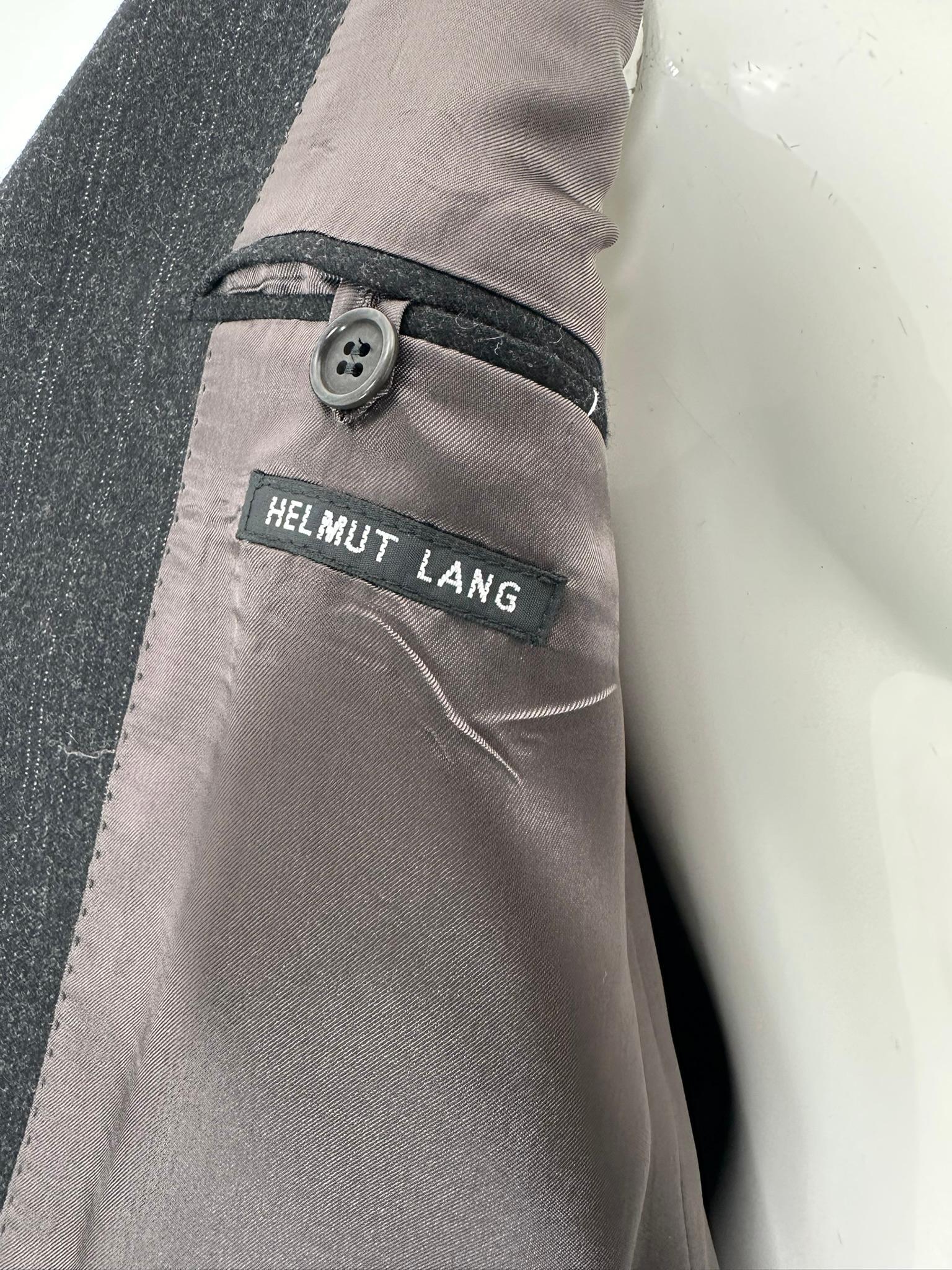 Helmut Lang anni '90, lana grigio scuro con strisce a spillo, abito a pantalone monopetto 44 in vendita 9