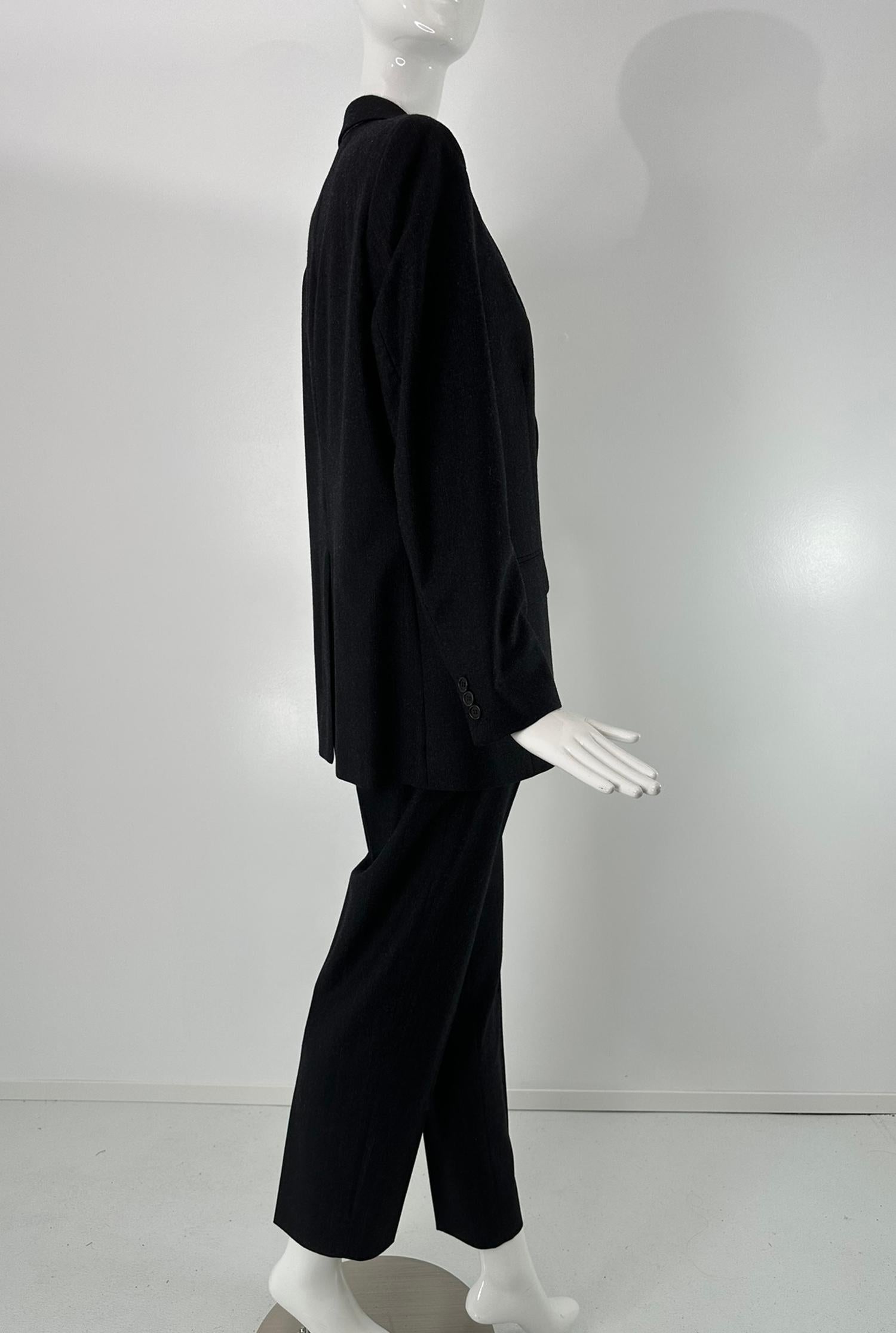 Donna Helmut Lang anni '90, lana grigio scuro con strisce a spillo, abito a pantalone monopetto 44 in vendita