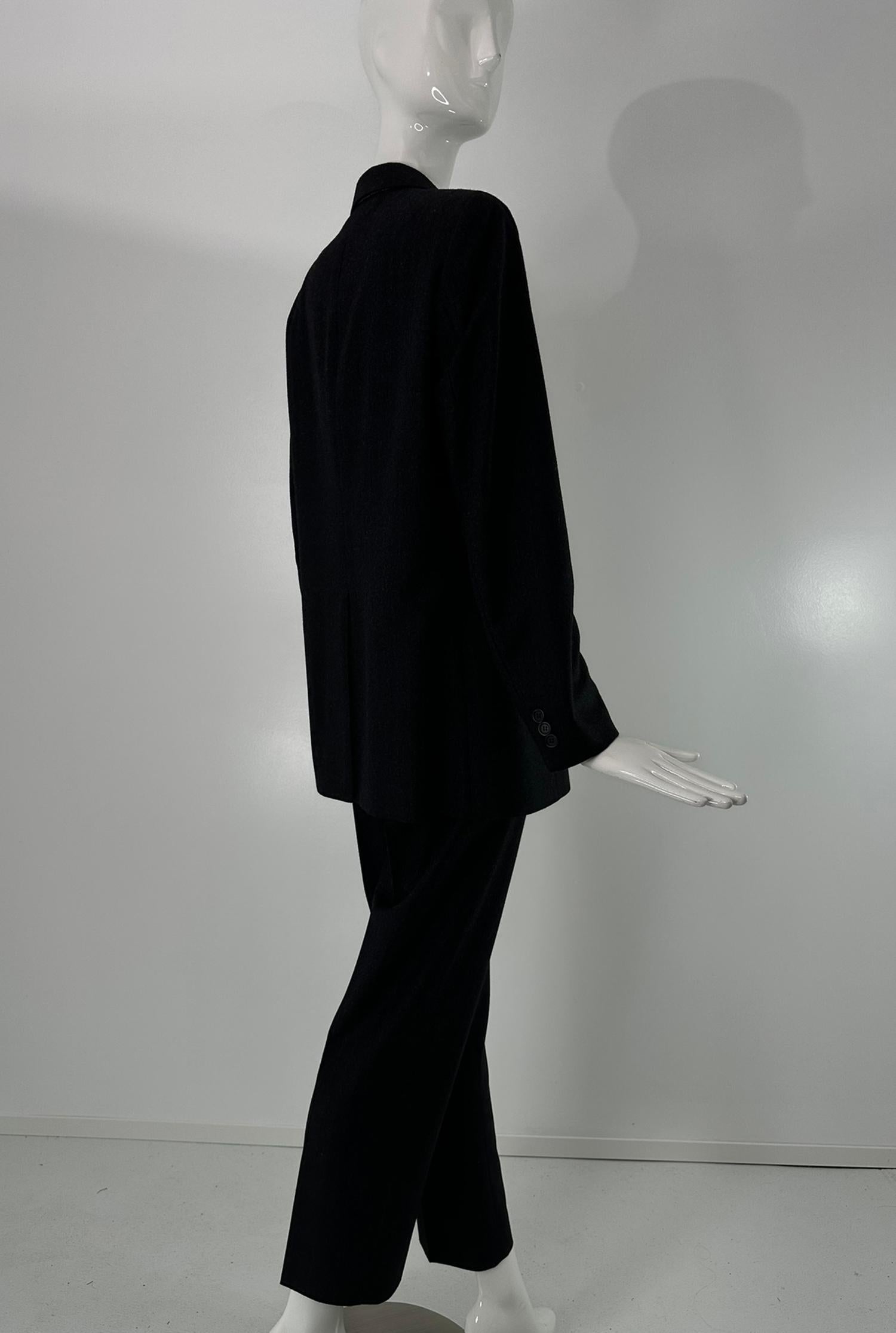 Helmut Lang anni '90, lana grigio scuro con strisce a spillo, abito a pantalone monopetto 44 in vendita 1
