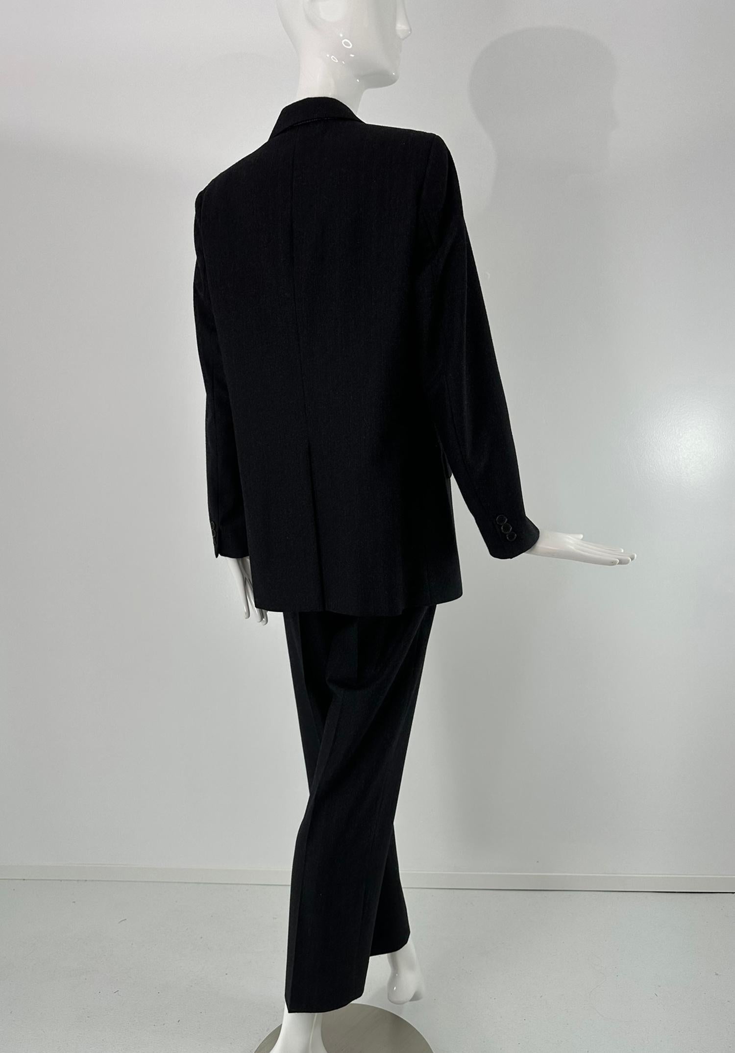 Helmut Lang anni '90, lana grigio scuro con strisce a spillo, abito a pantalone monopetto 44 in vendita 2