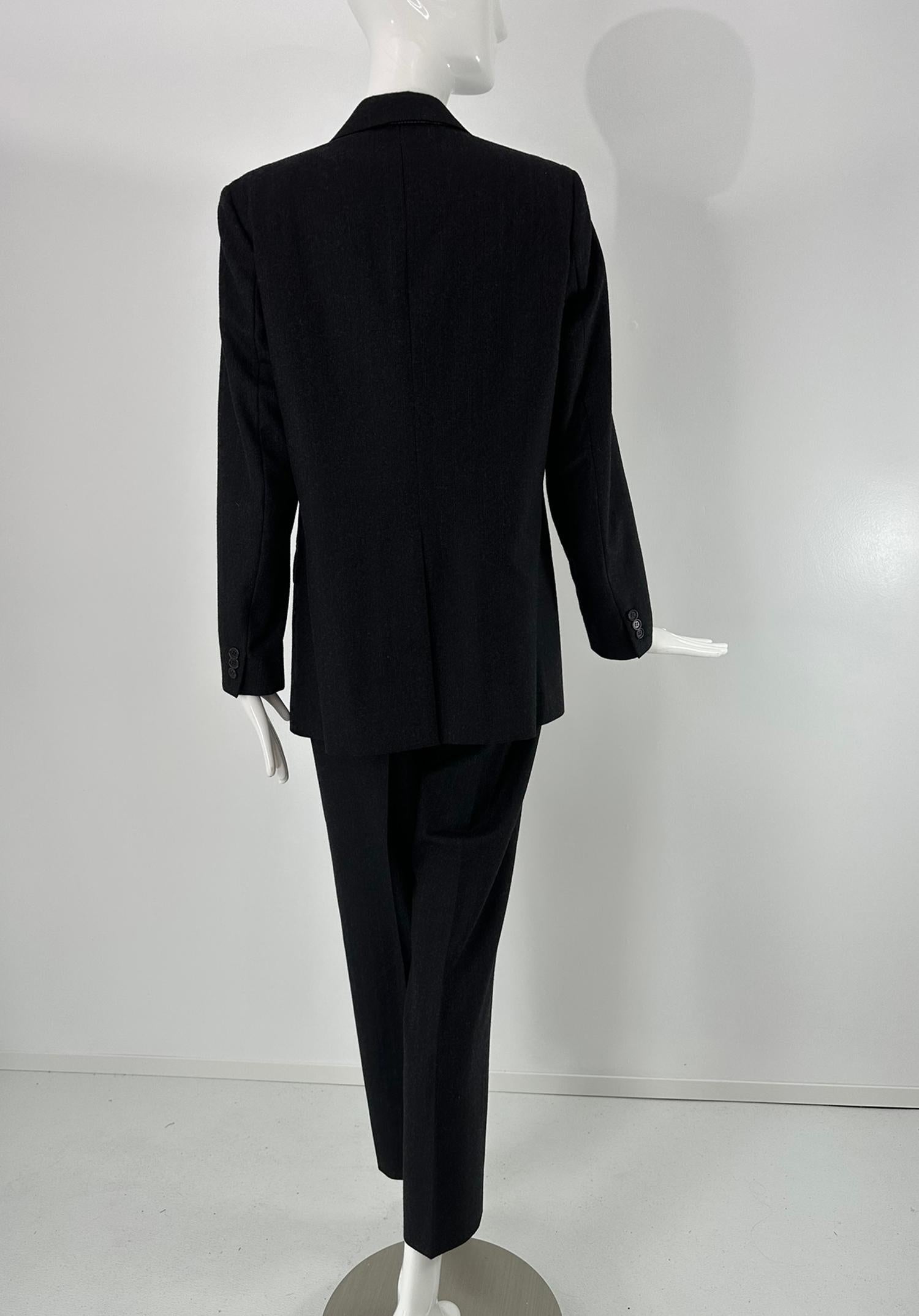 Helmut Lang anni '90, lana grigio scuro con strisce a spillo, abito a pantalone monopetto 44 in vendita 3