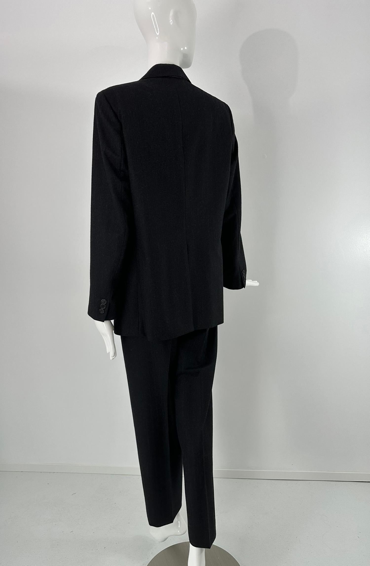 Helmut Lang anni '90, lana grigio scuro con strisce a spillo, abito a pantalone monopetto 44 in vendita 4