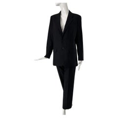Helmut Lang 1990s Dark Grey Wool Pin Stripe Single Breasted Pant Suit 44