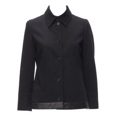HELMUT LANG 1990's Vintage chaqueta mínima con ribete de satén de lana negra IT42 M